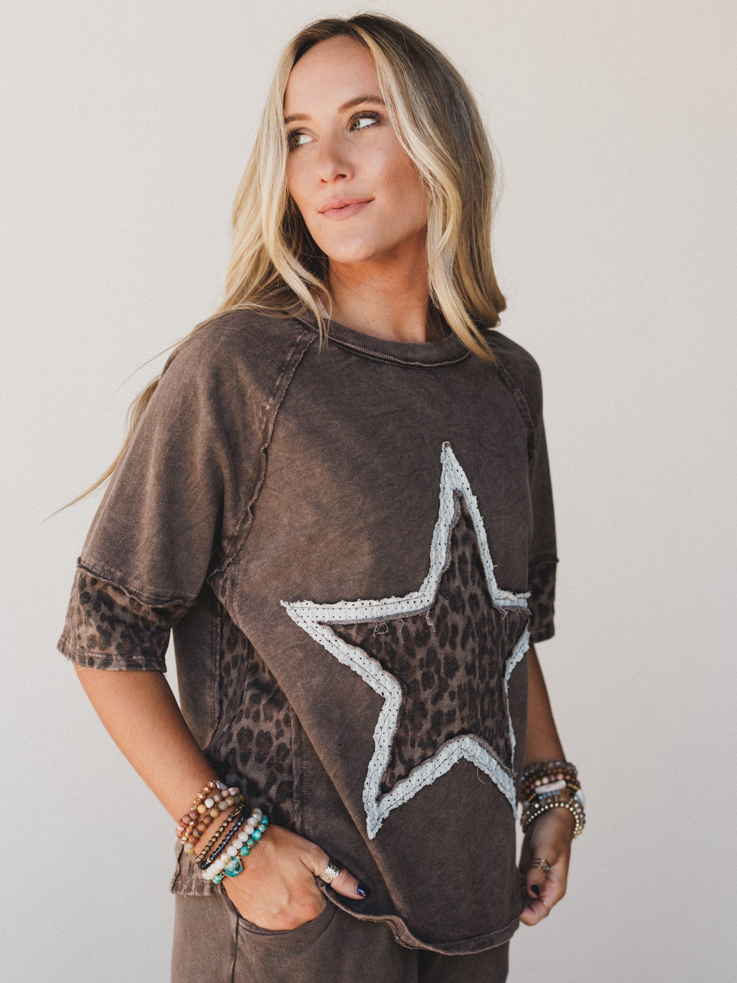 Cosmic Drift Patchwork Top - Brown - Image 4