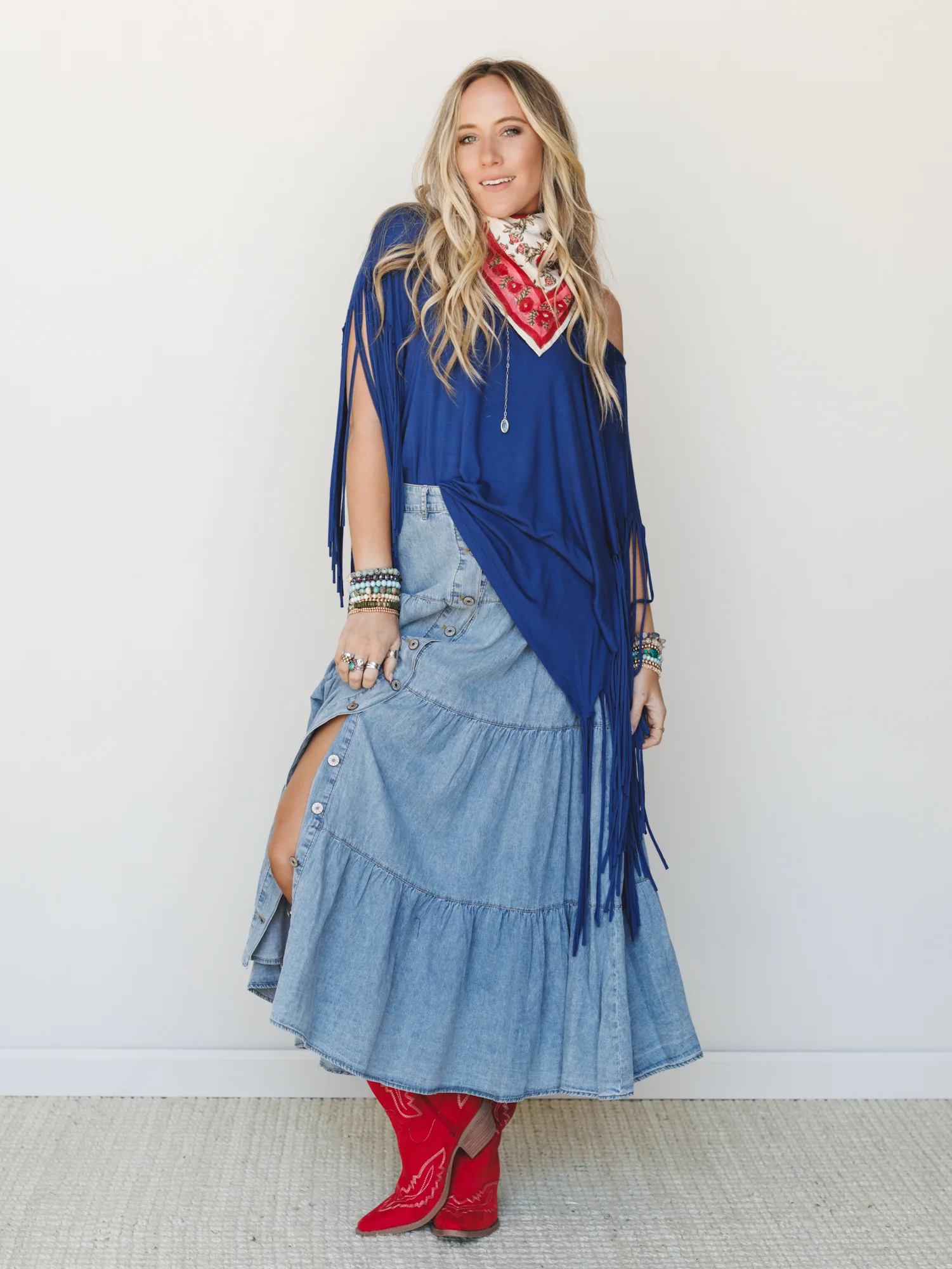 Country Mart Tiered Maxi Skirt - Denim - Image 4