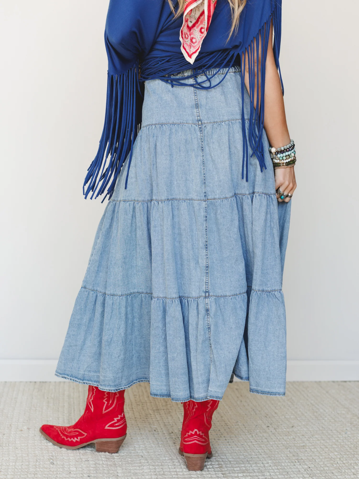 Country Mart Tiered Maxi Skirt - Denim - Image 5