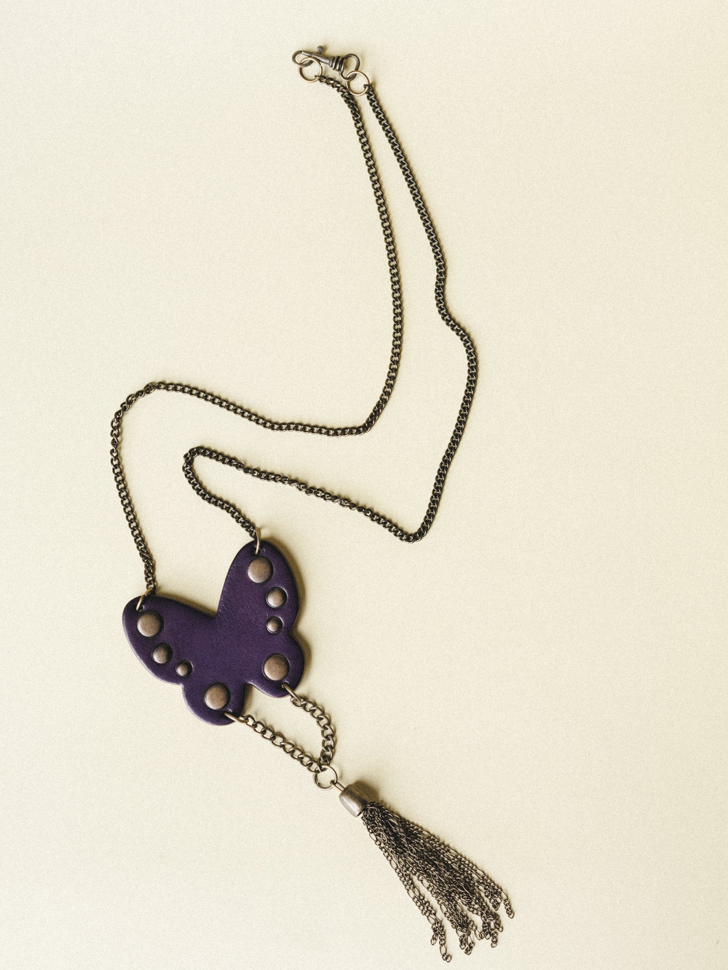 Cowgirl Studded Butterfly Fringe Necklace - Purple - Image 3