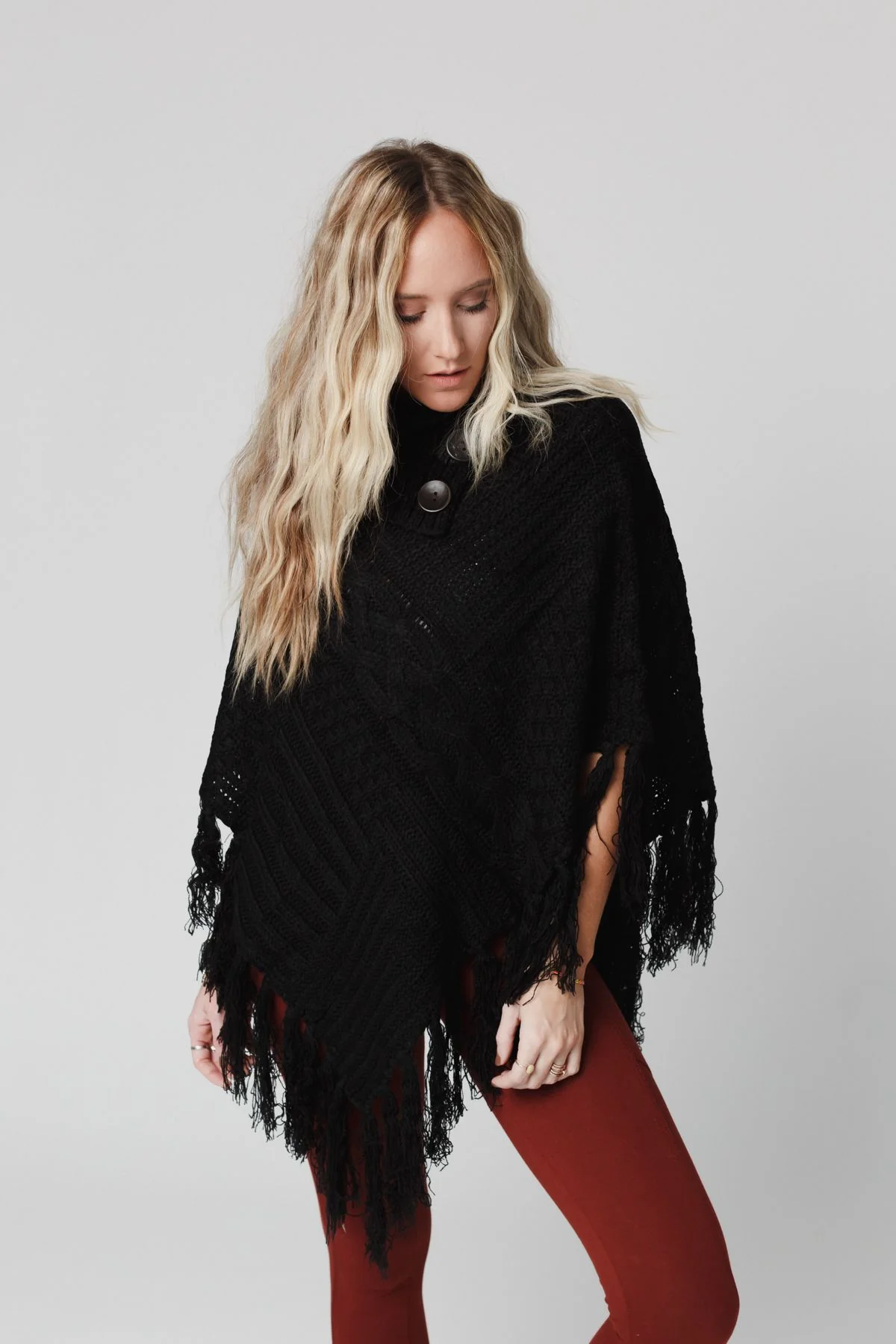 Cozy Cabin Turtleneck Poncho - Black - Image 3