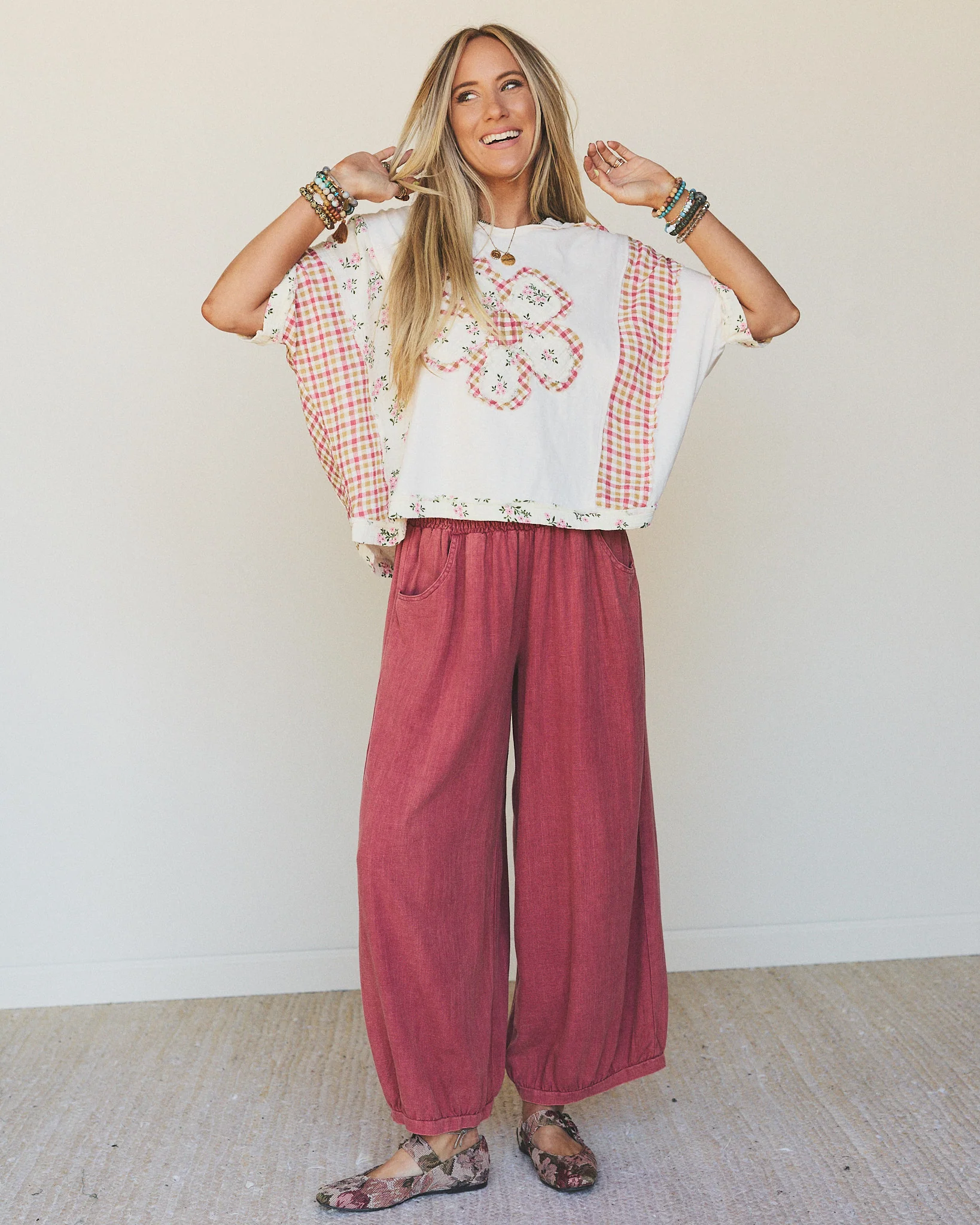 Crazy Daisy Floral Patch Top - Cream - Image 6