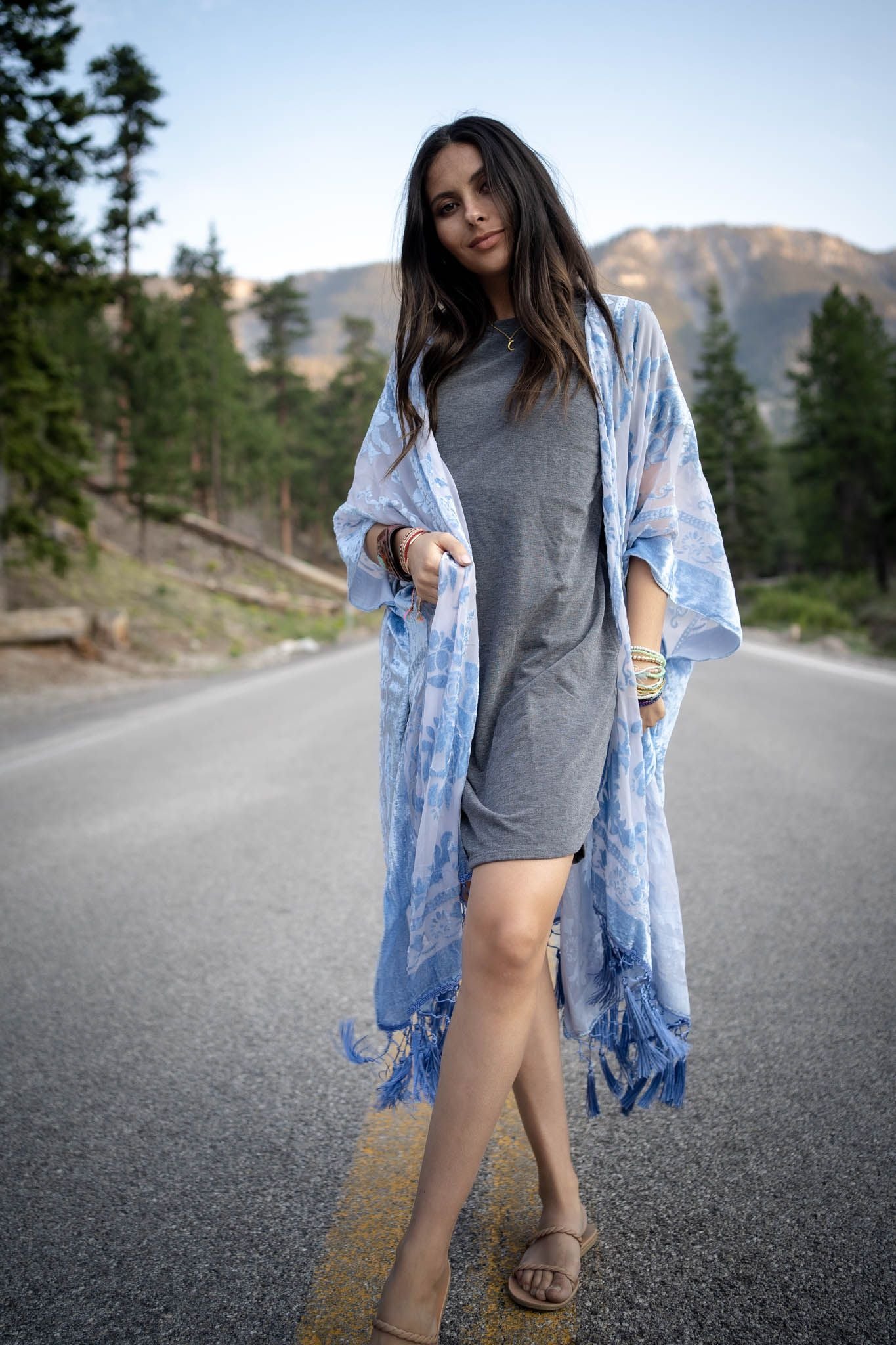 Crushin' On You Velvet Kimono - Light Blue - Image 6