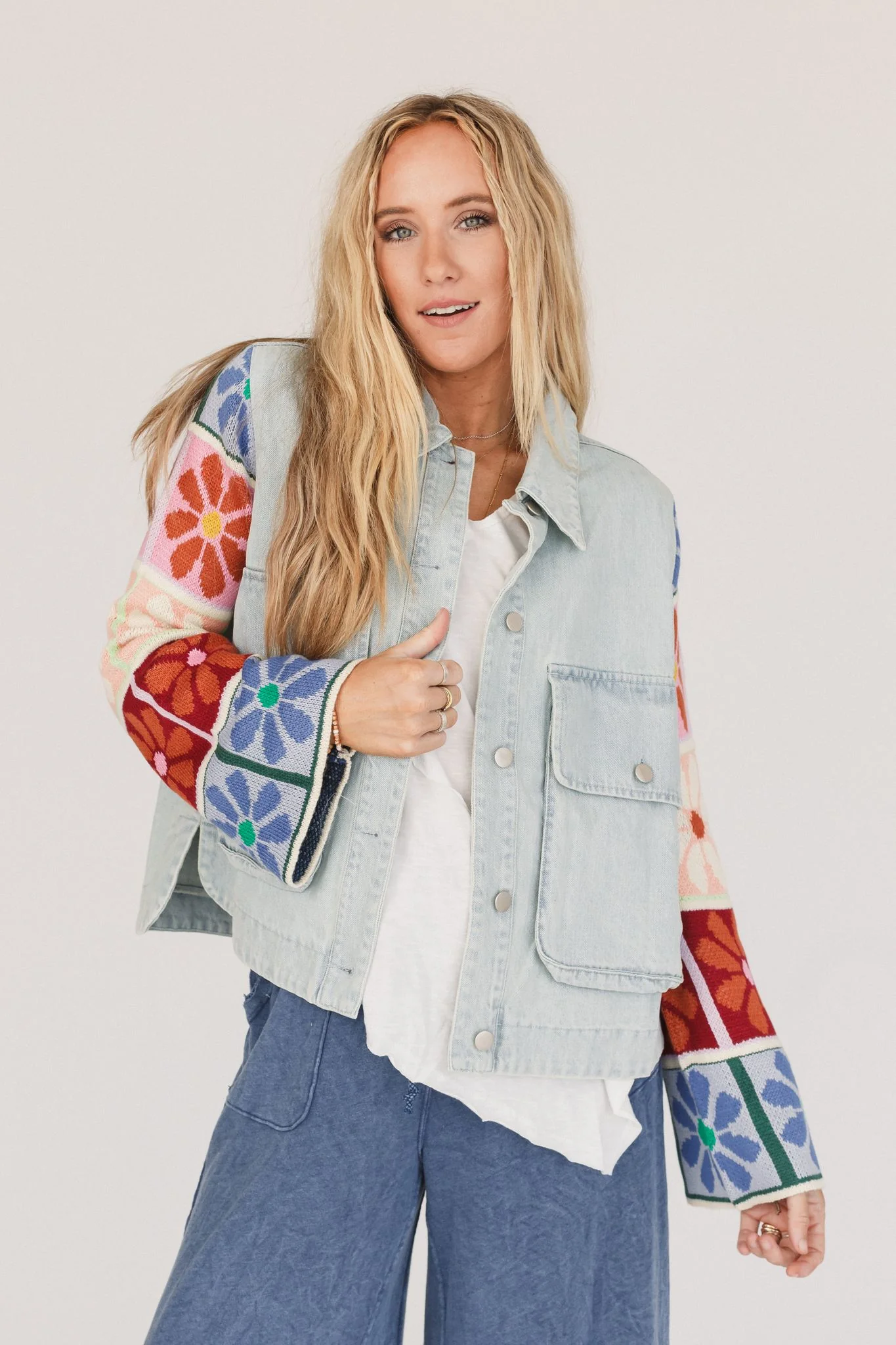 Dahlia Sweater Denim Jacket - Light Denim - Image 4