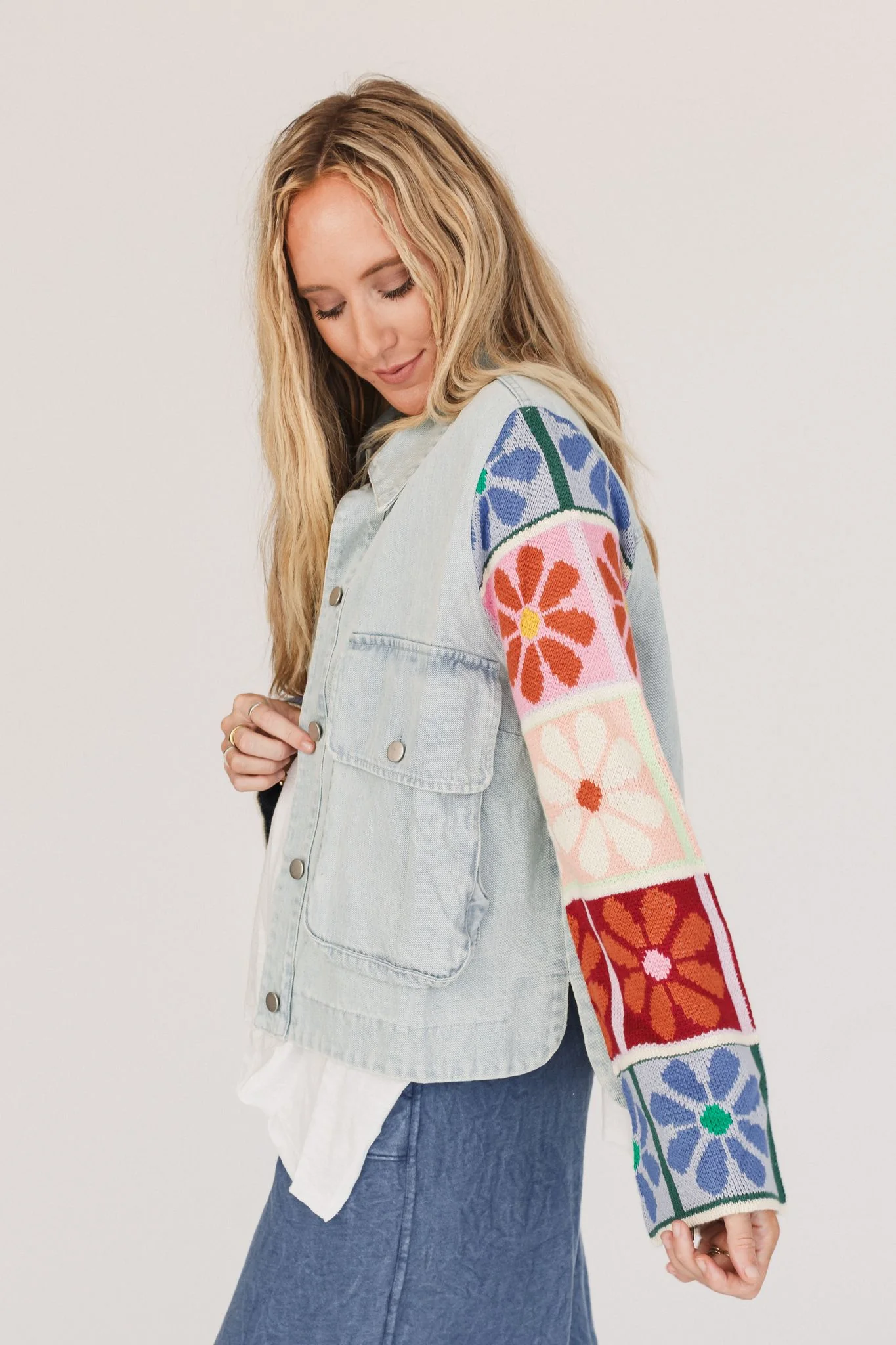 Dahlia Sweater Denim Jacket - Light Denim - Image 7