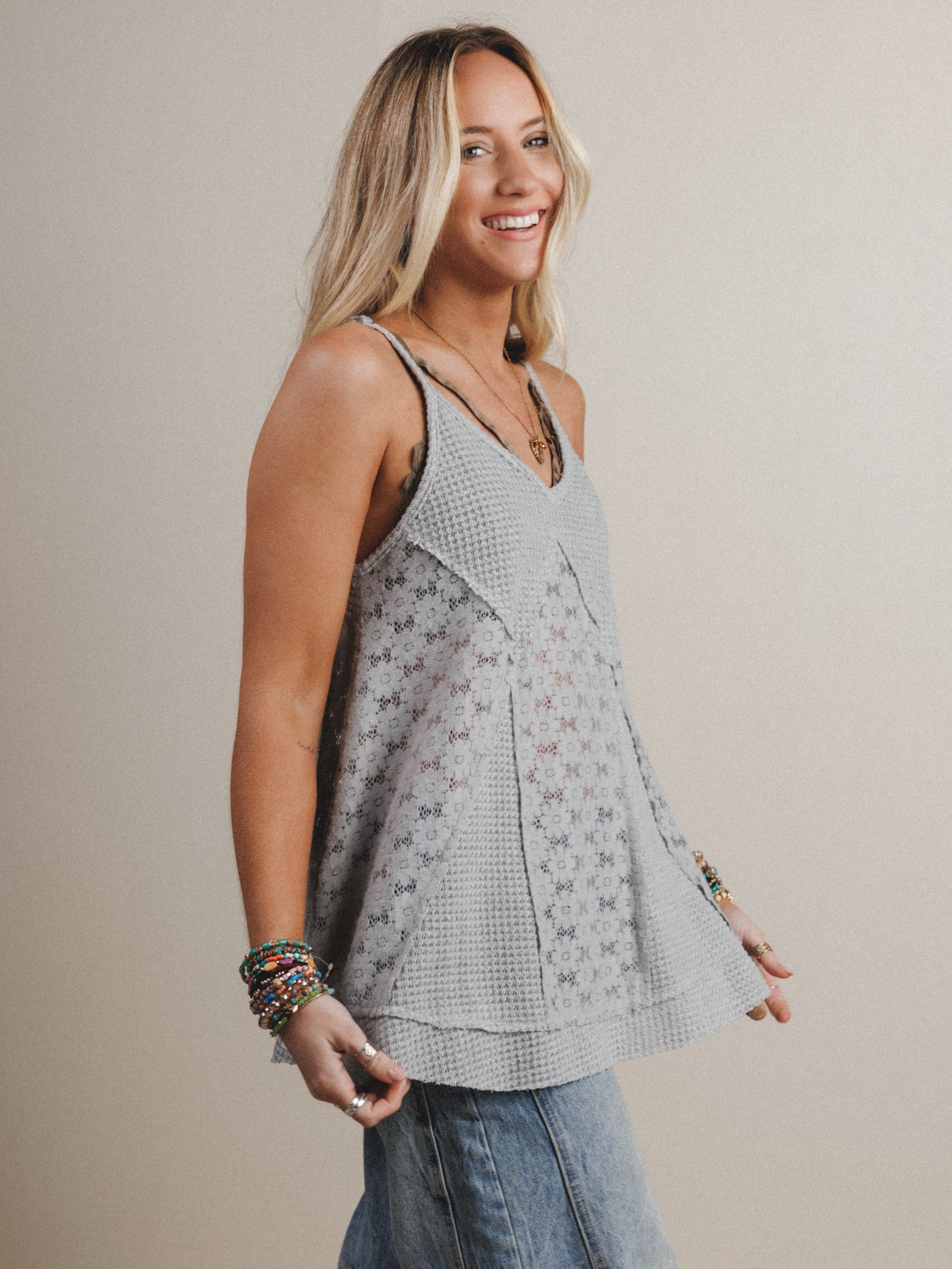 Daisy Lace Tank - Gray - Image 9