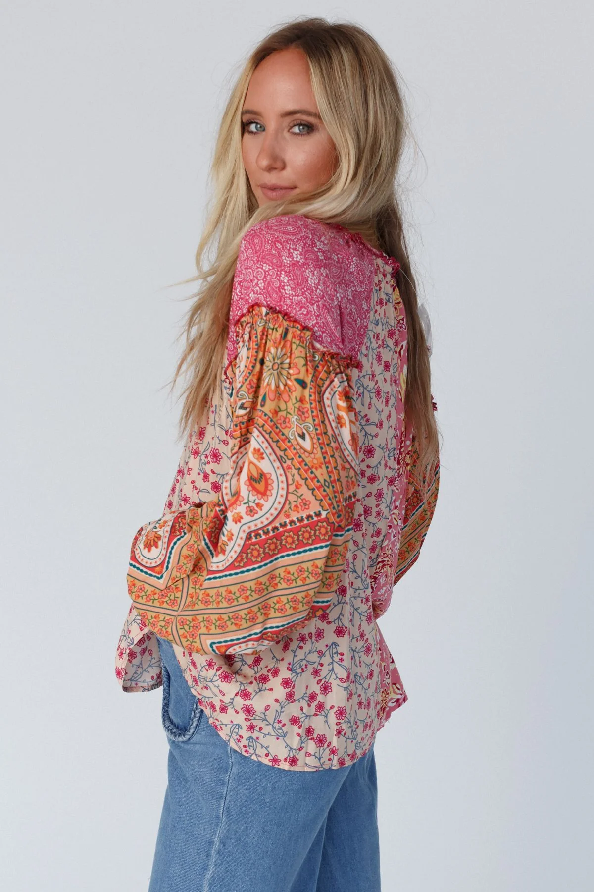 Danielle Mixed Floral Printed Top - Pink - Image 10
