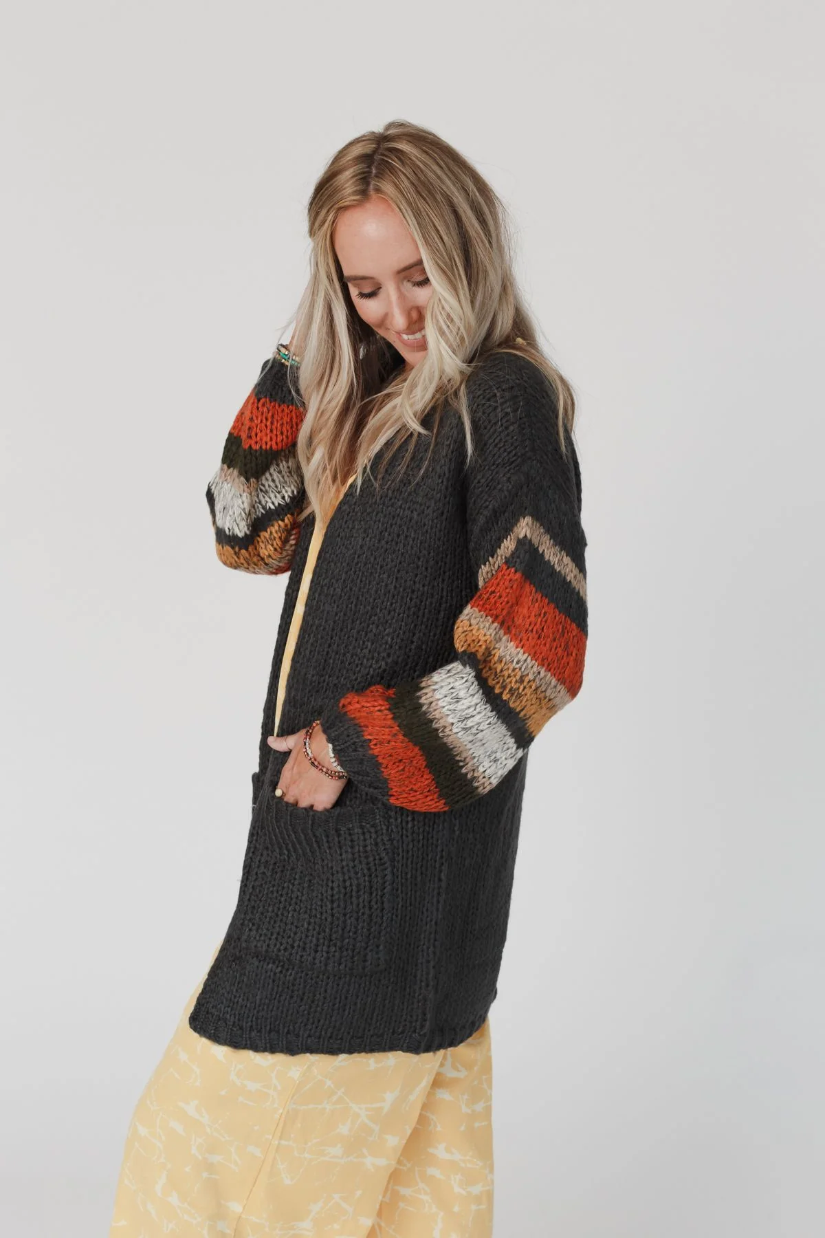 Danny Striped Sleeve Cardigan - Charcoal - Image 4