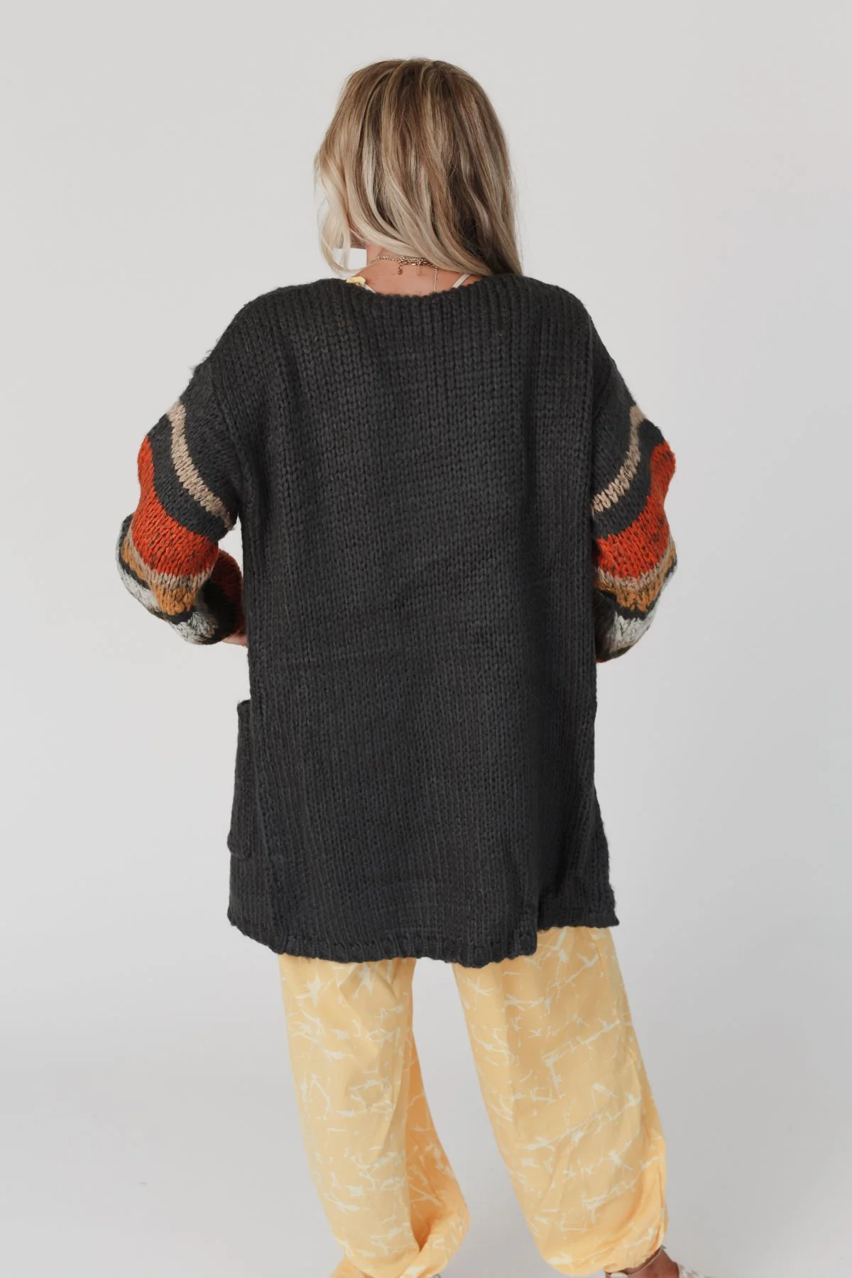 Danny Striped Sleeve Cardigan - Charcoal - Image 5