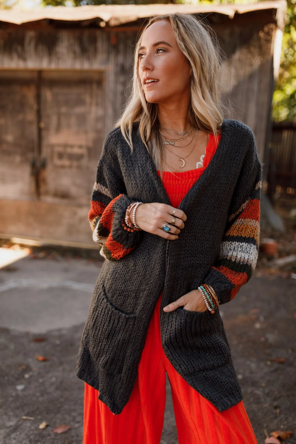 Danny Striped Sleeve Cardigan - Charcoal - Image 7