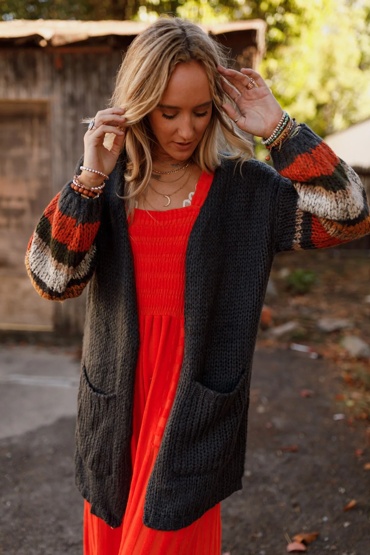 Danny Striped Sleeve Cardigan - Charcoal - Image 8