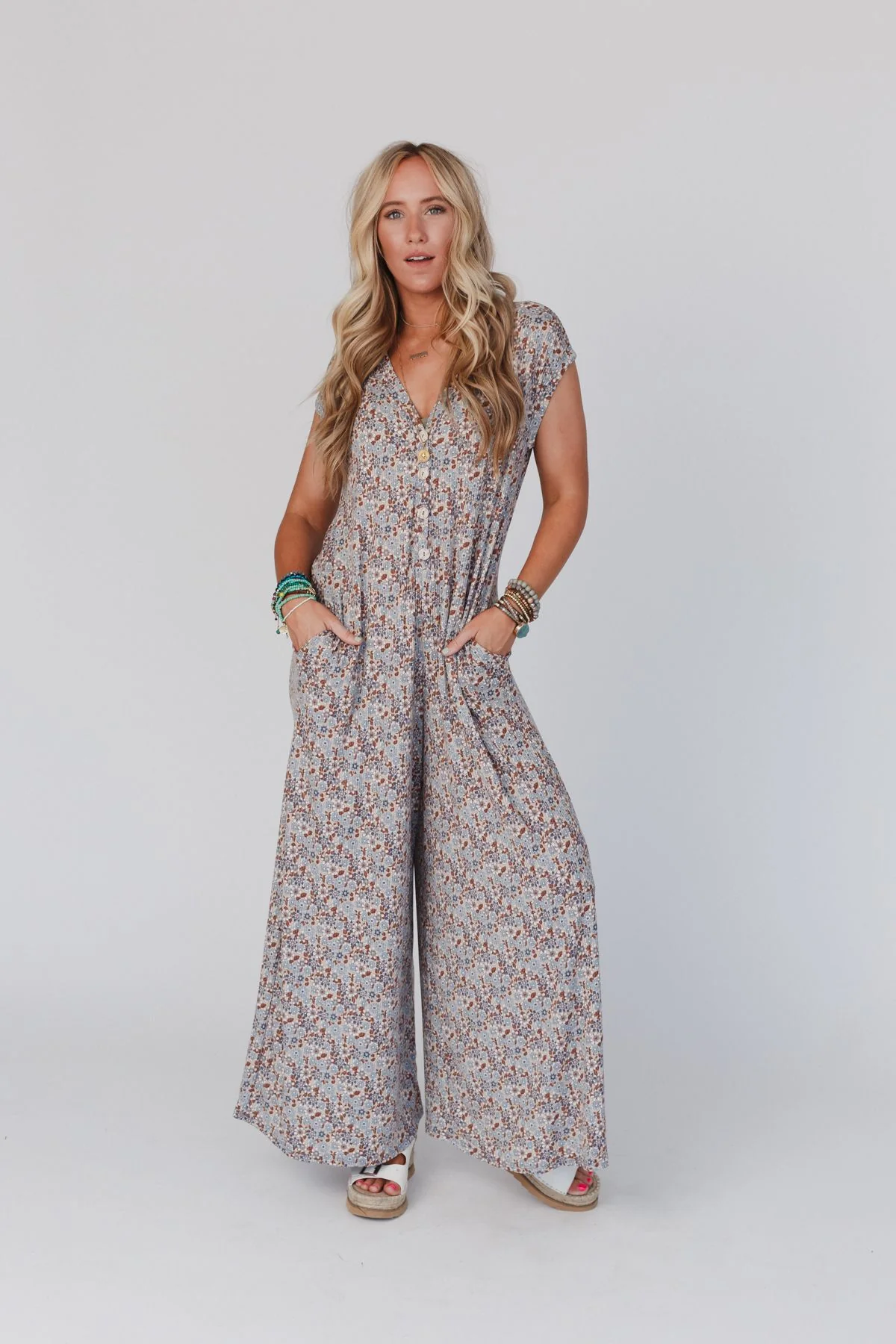 The Nest Daphne Floral Print Jumpsuit - Blue - Pre Order