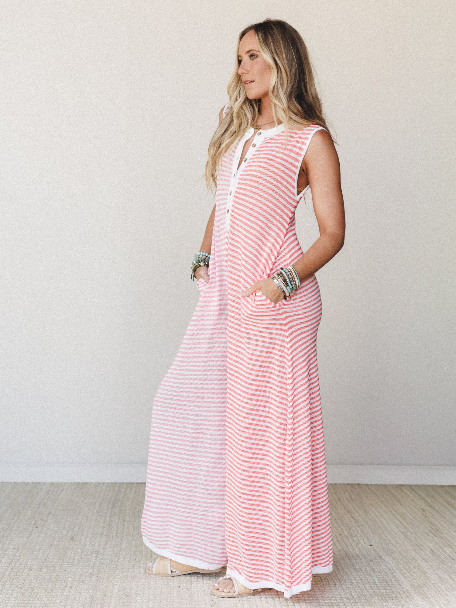 Daphne Striped Wide Leg Jumpsuit - Pink Orange Combo - Image 4