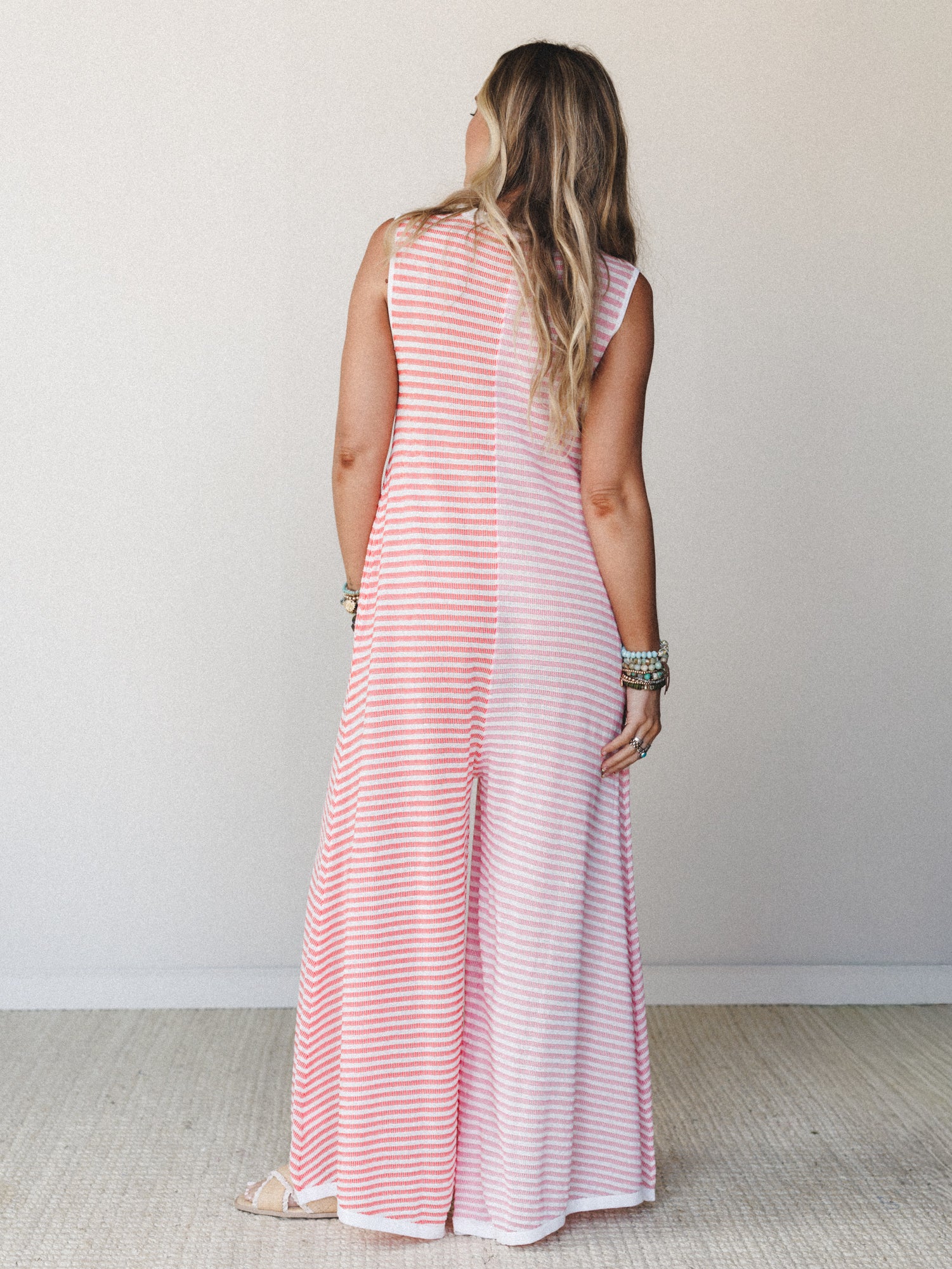 Daphne Striped Wide Leg Jumpsuit - Pink Orange Combo - Image 5