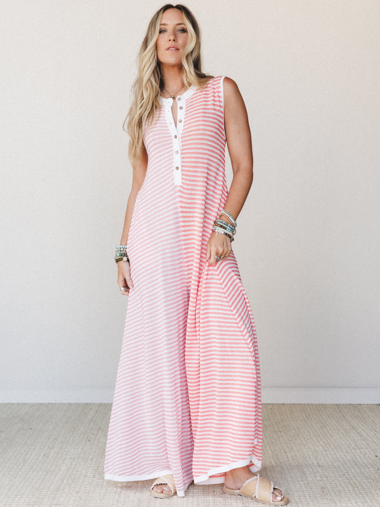 Daphne Striped Wide Leg Jumpsuit - Pink Orange Combo - Image 6