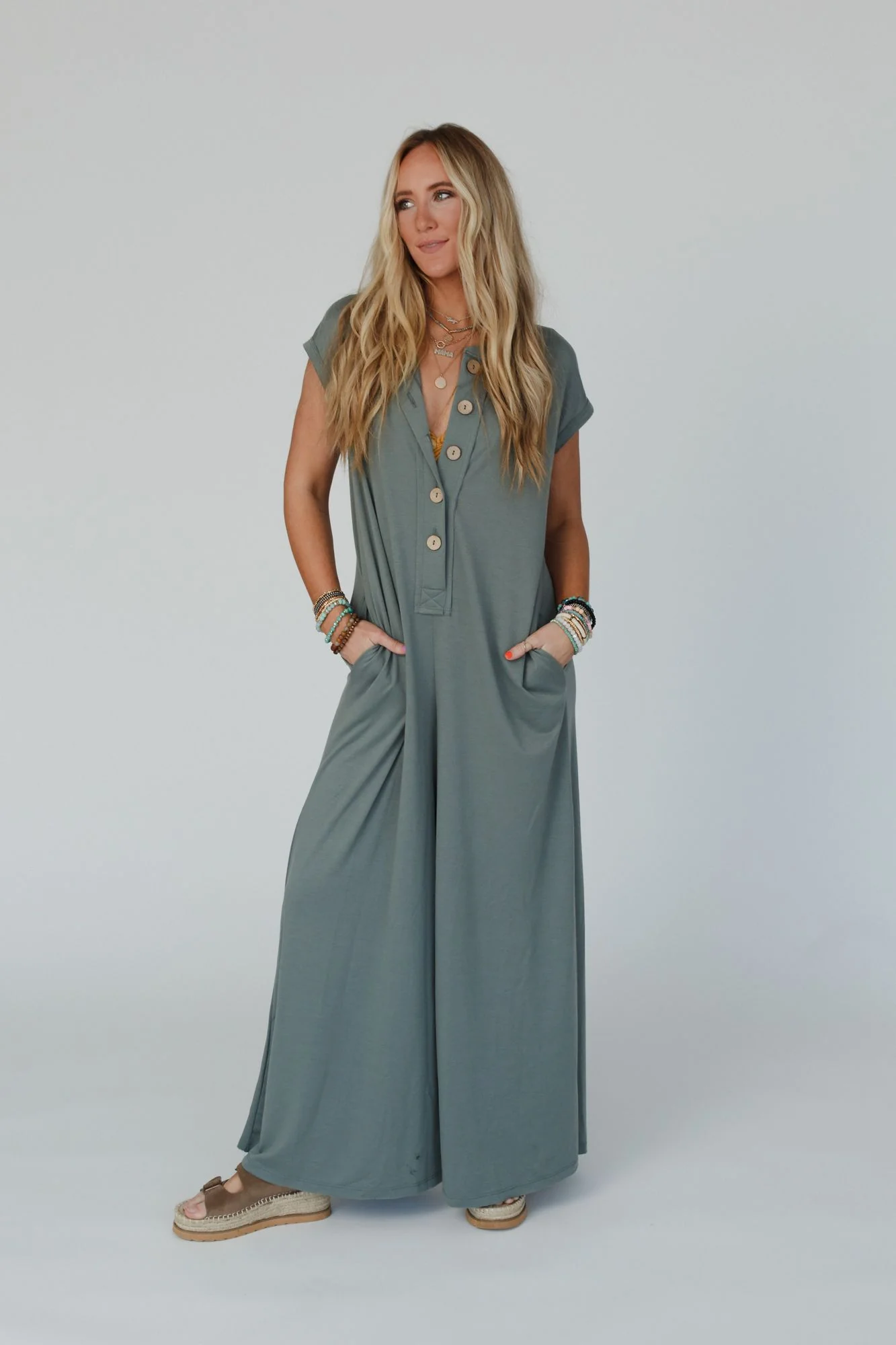 The Nest Davina Wide Leg Jumpsuit - Light Olive - Image 3