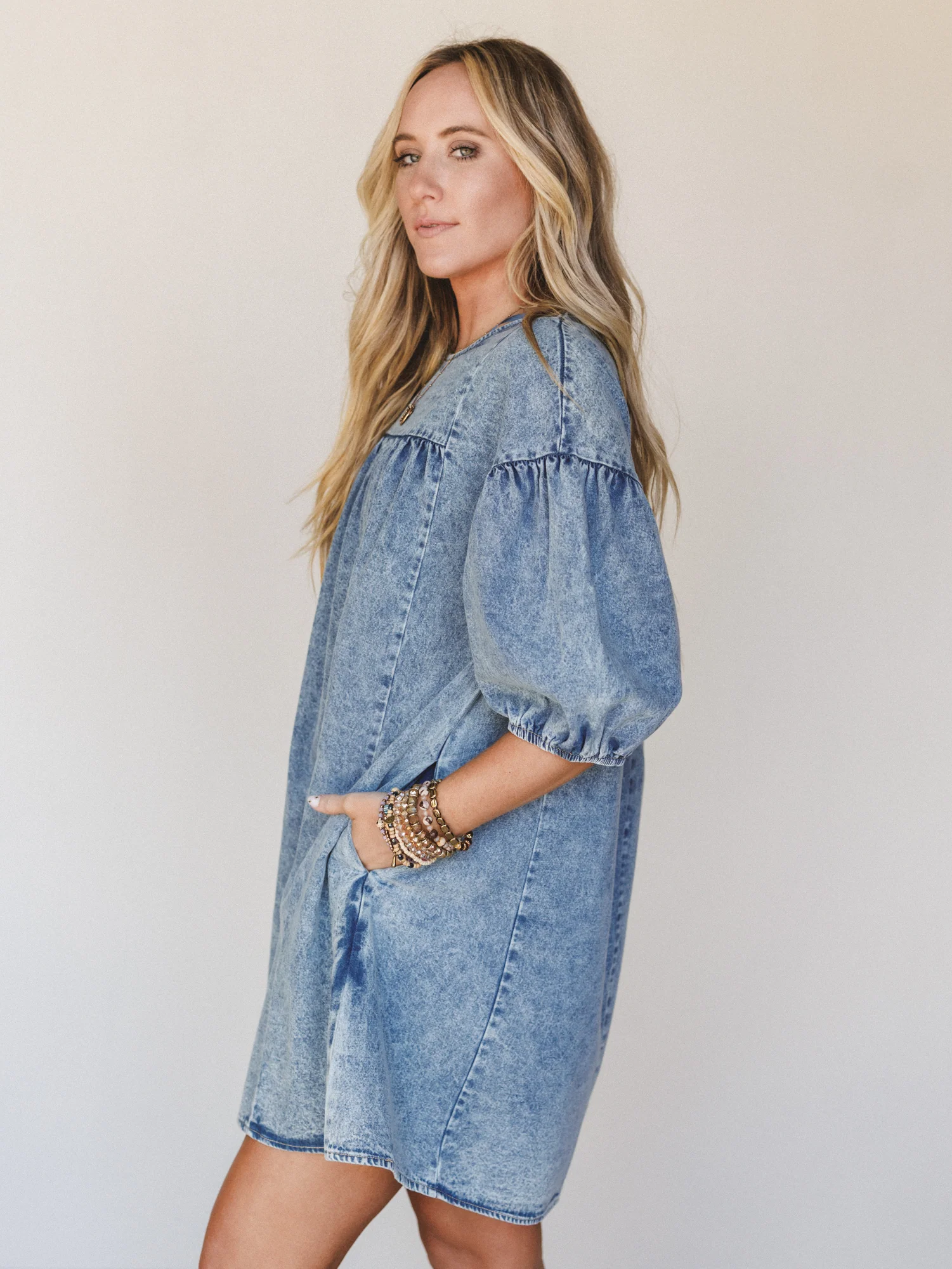 Denim Lover Puff Sleeve Dress - Indigo - Image 4