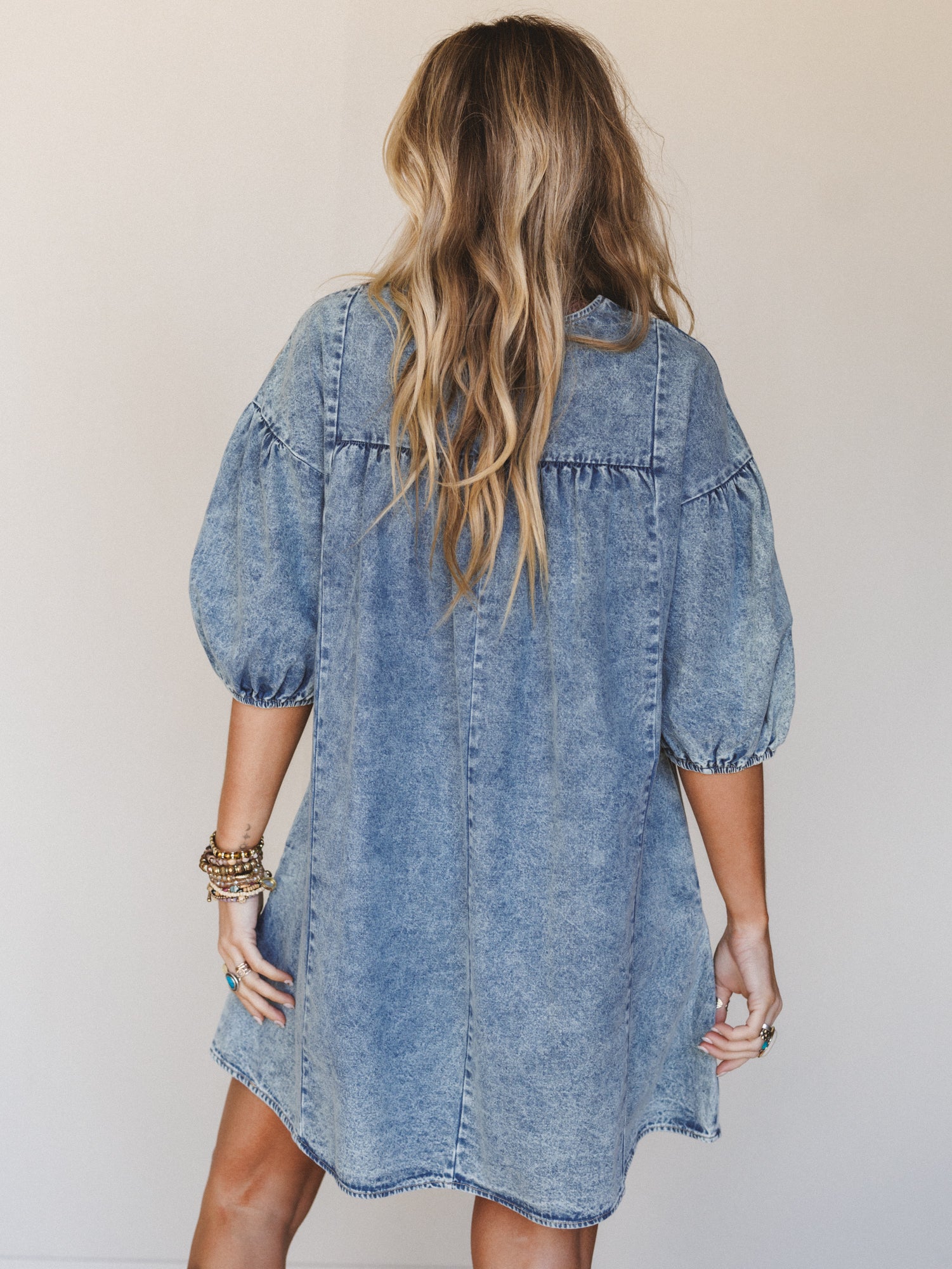 Denim Lover Puff Sleeve Dress - Indigo - Image 6