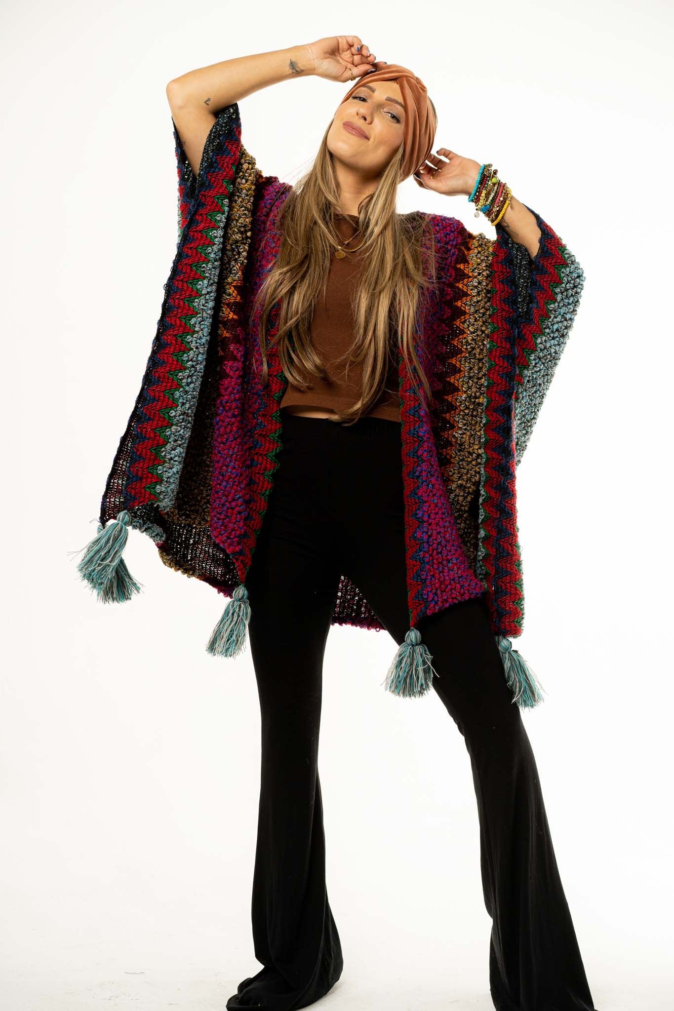 Desert Dreams Crochet Ruana - Magenta - Image 3