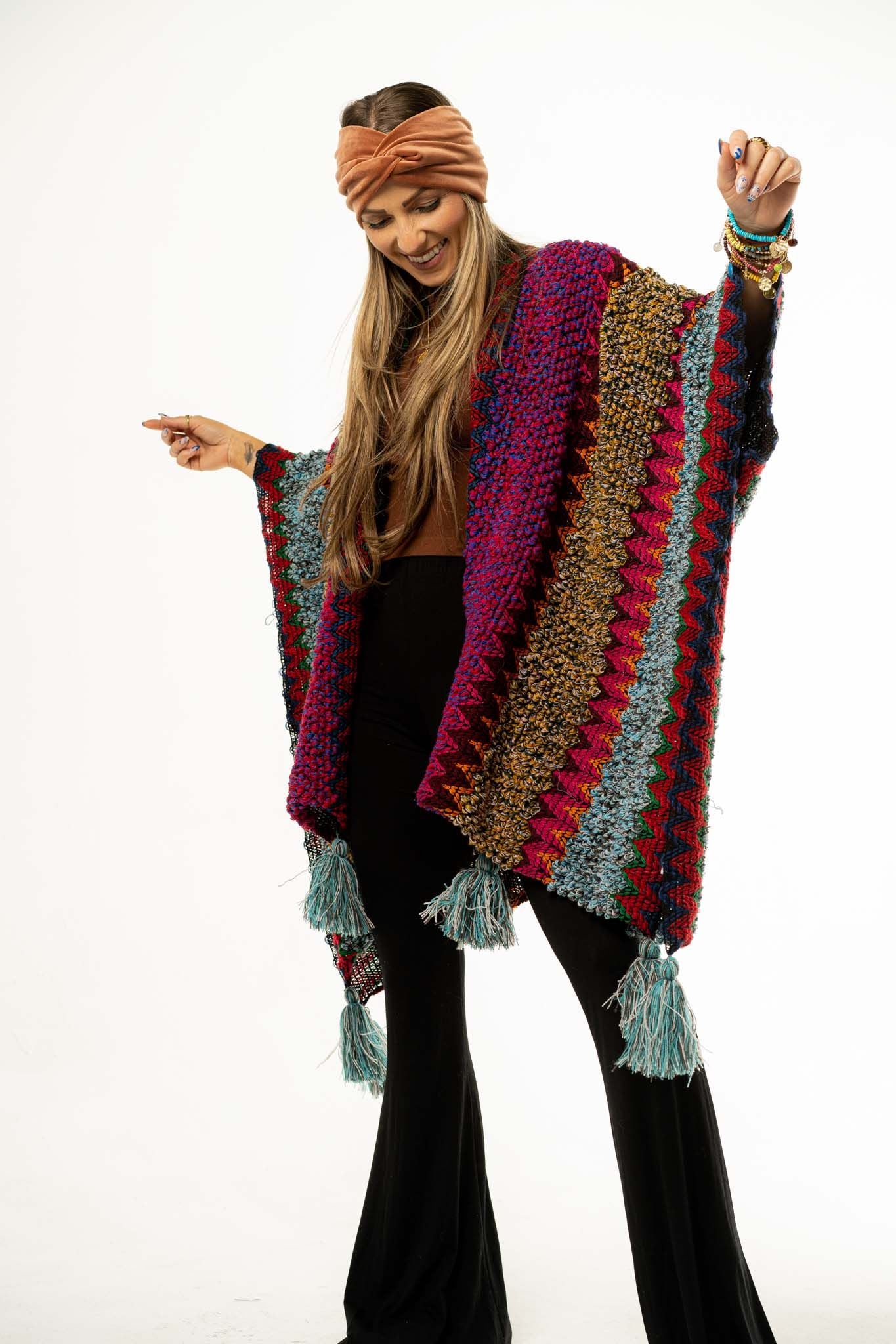 Desert Dreams Crochet Ruana - Magenta - Image 5