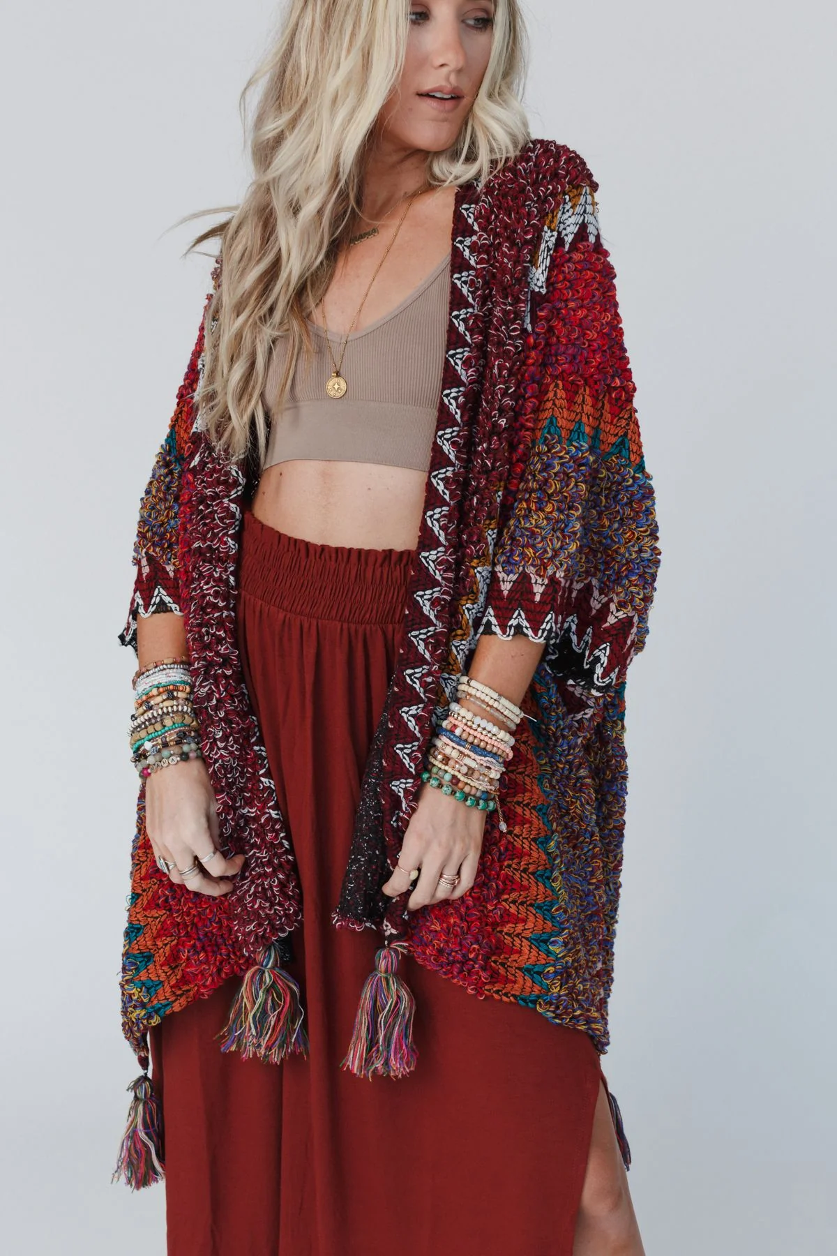 Desert Dreams Crochet Ruana - Maroon - Image 3