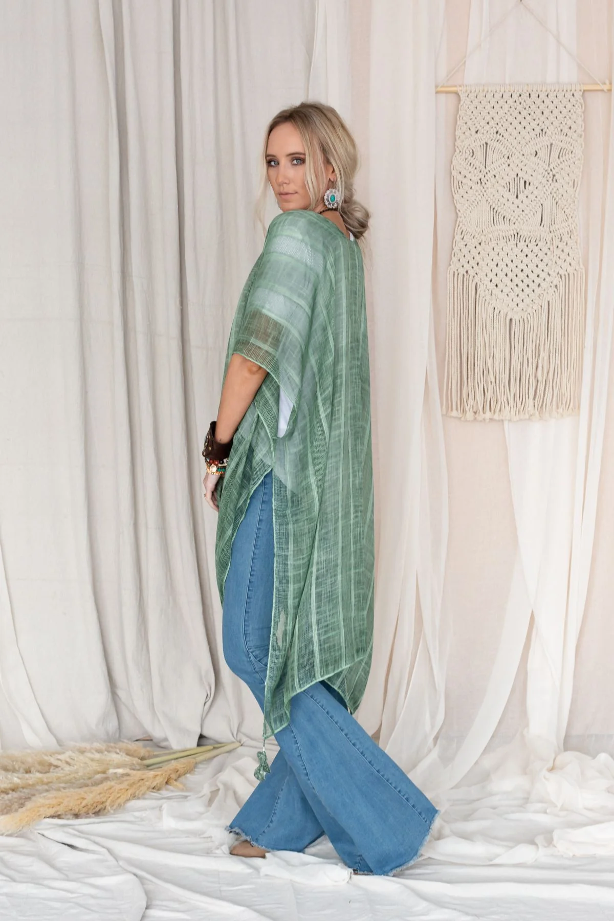 Desert Sunset Striped Kimono - Sage - Image 2
