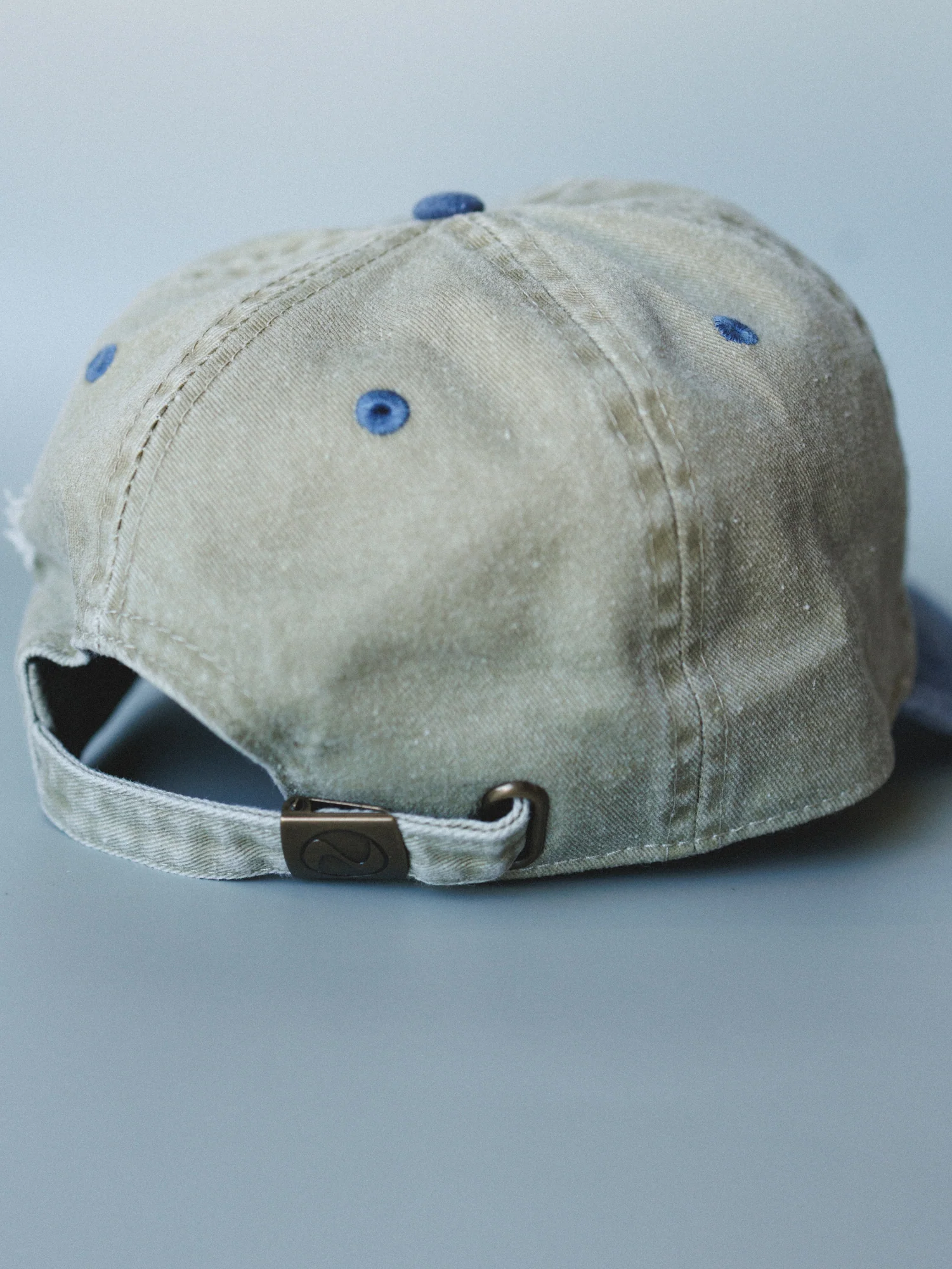 Distressed Baseball Cap Dad Hat
 - Two Tone Khaki Blue - Image 6