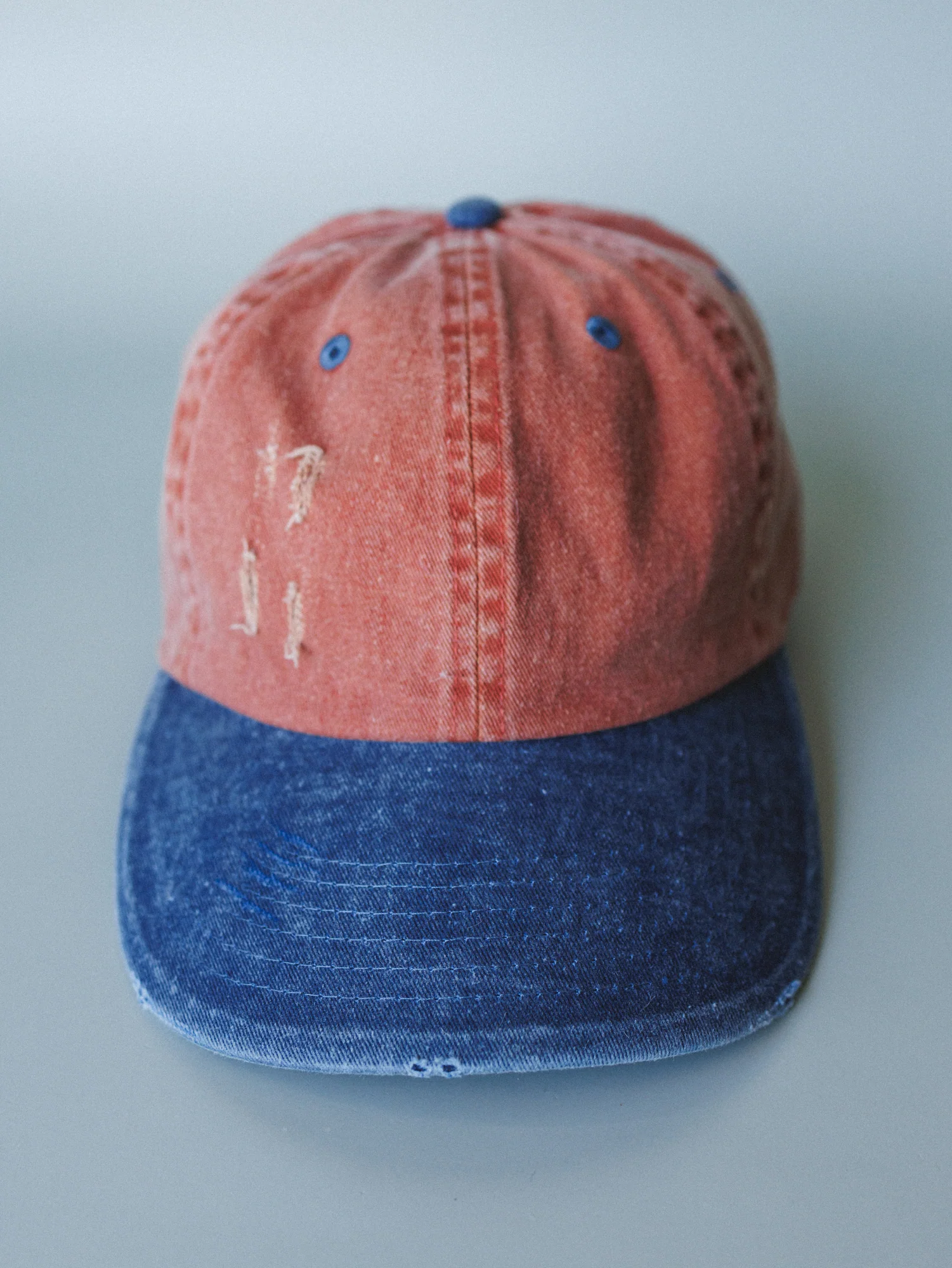 Distressed Baseball Cap Dad Hat
 - Two Tone Orange Blue - Image 5