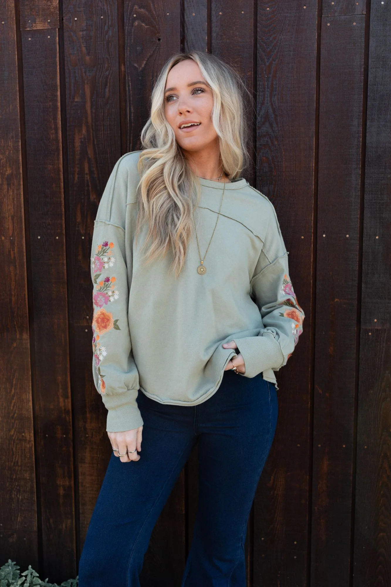 Doriane Embroidered Top - Sage - Image 2