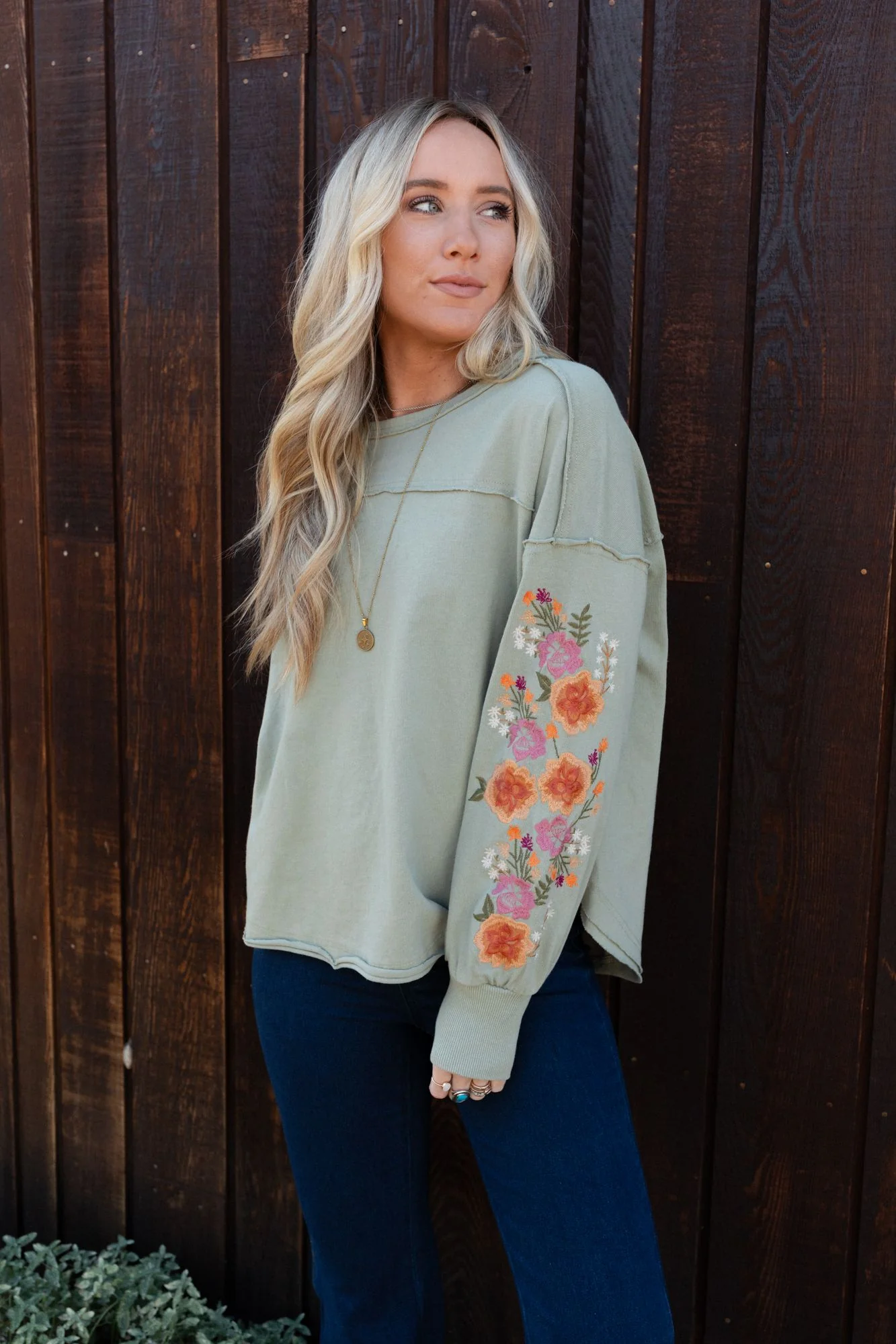 Doriane Embroidered Top - Sage - Image 3