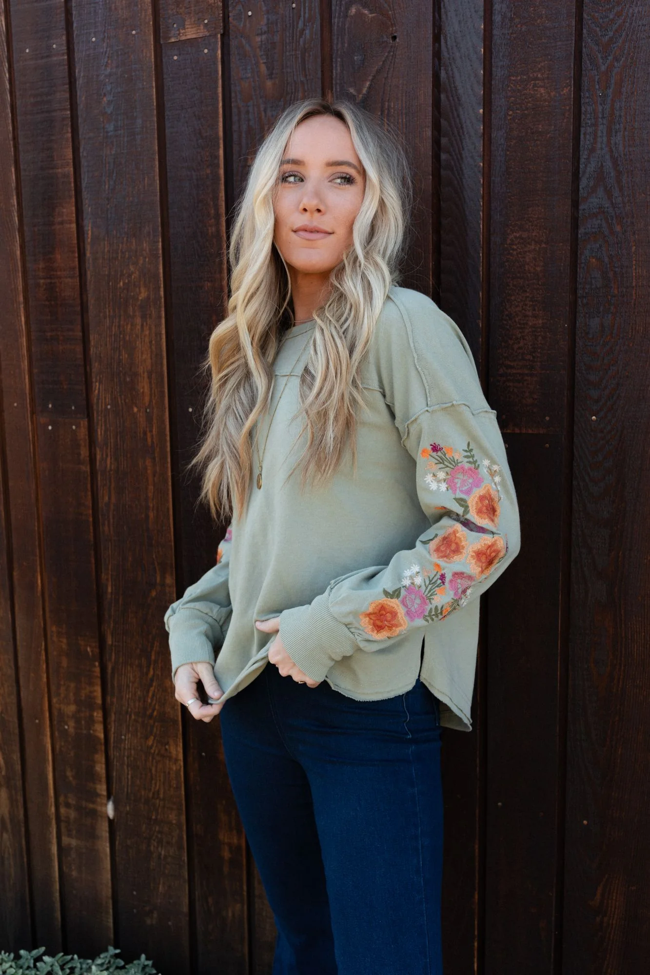Doriane Embroidered Top - Sage - Image 5