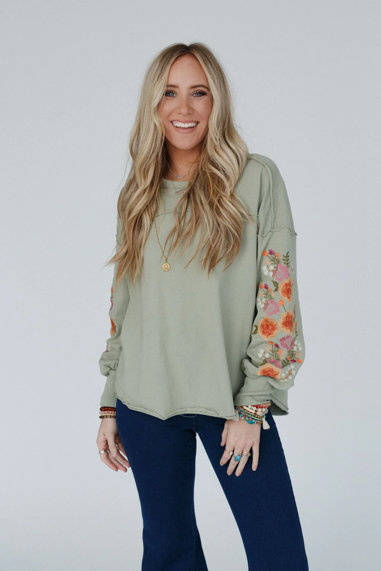 Doriane Embroidered Top - Sage - Image 8