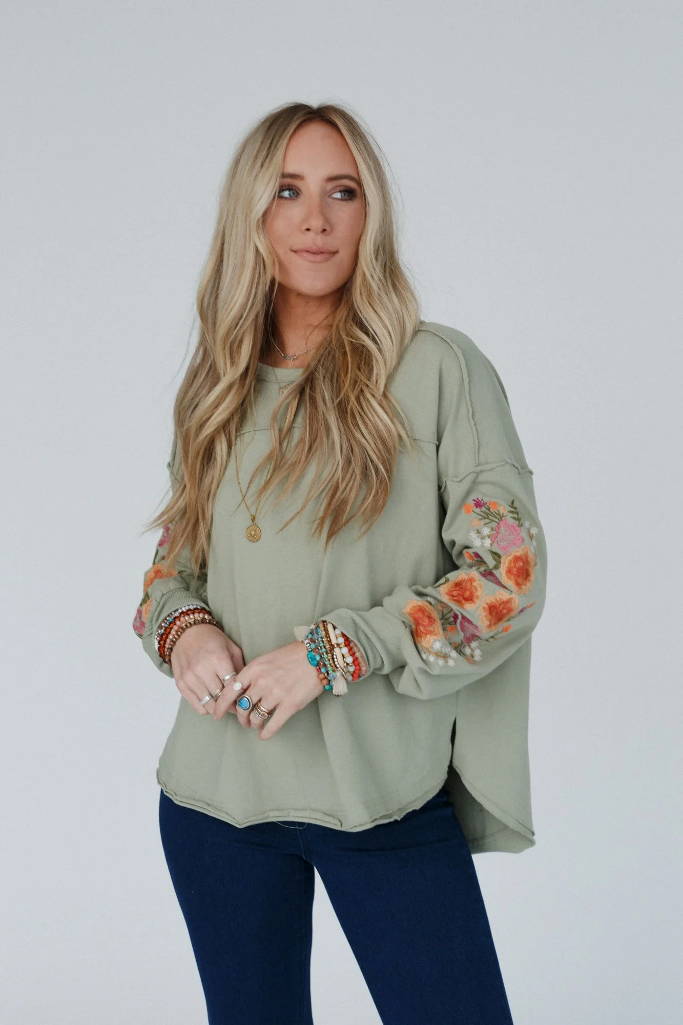 Doriane Embroidered Top - Sage - Image 9