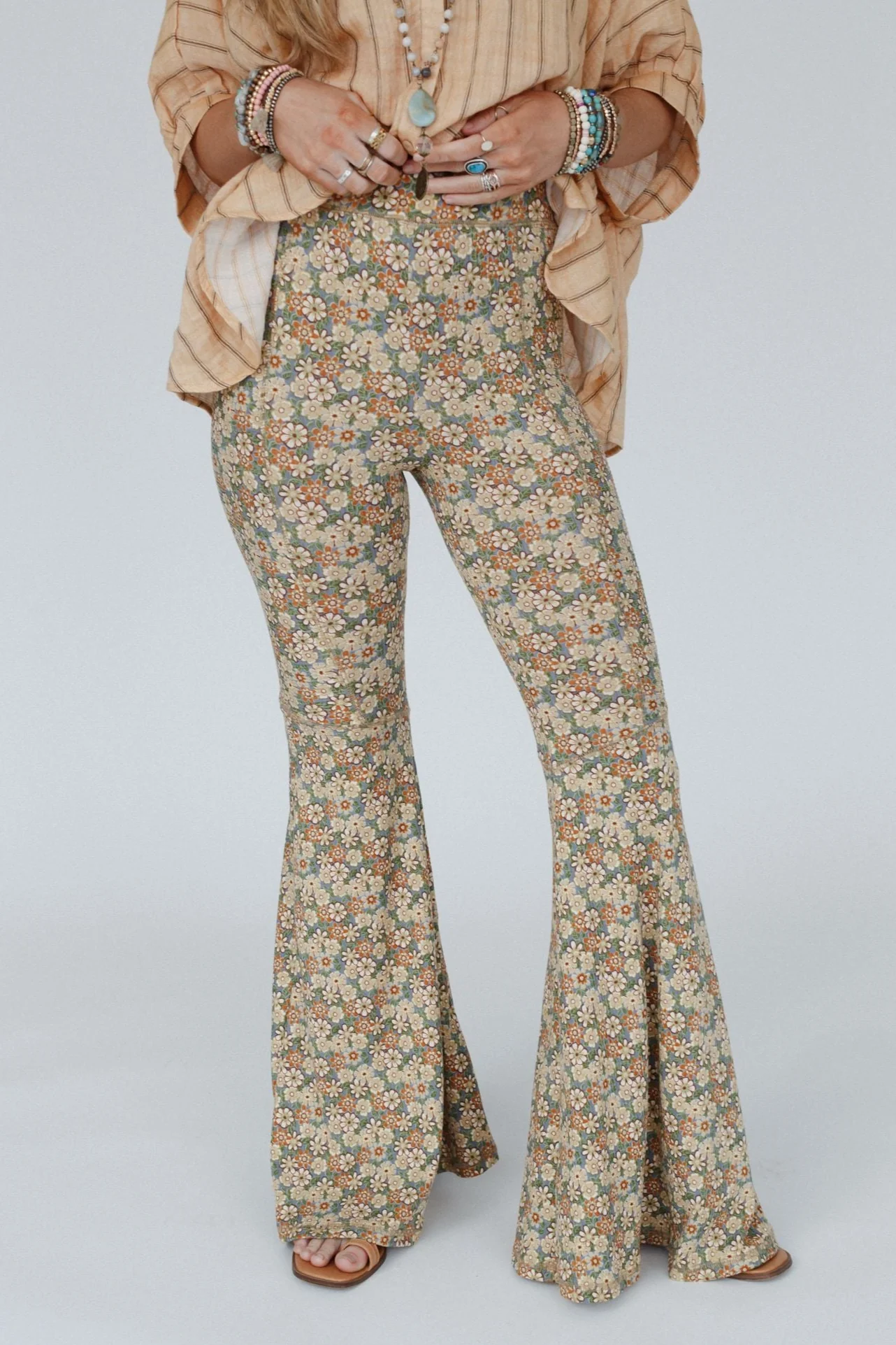 The Nest Dream in Flowers Flare Pants - Denim Khaki - Image 5