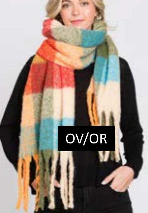 Dreaming In Color Plaid Scarf - Olive Orange
