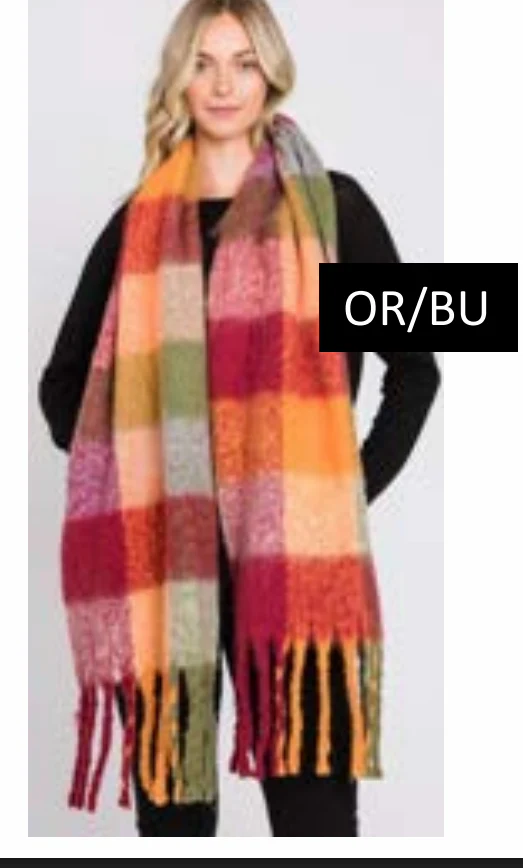 Dreaming In Color Plaid Scarf - Olive Orange - Image 2
