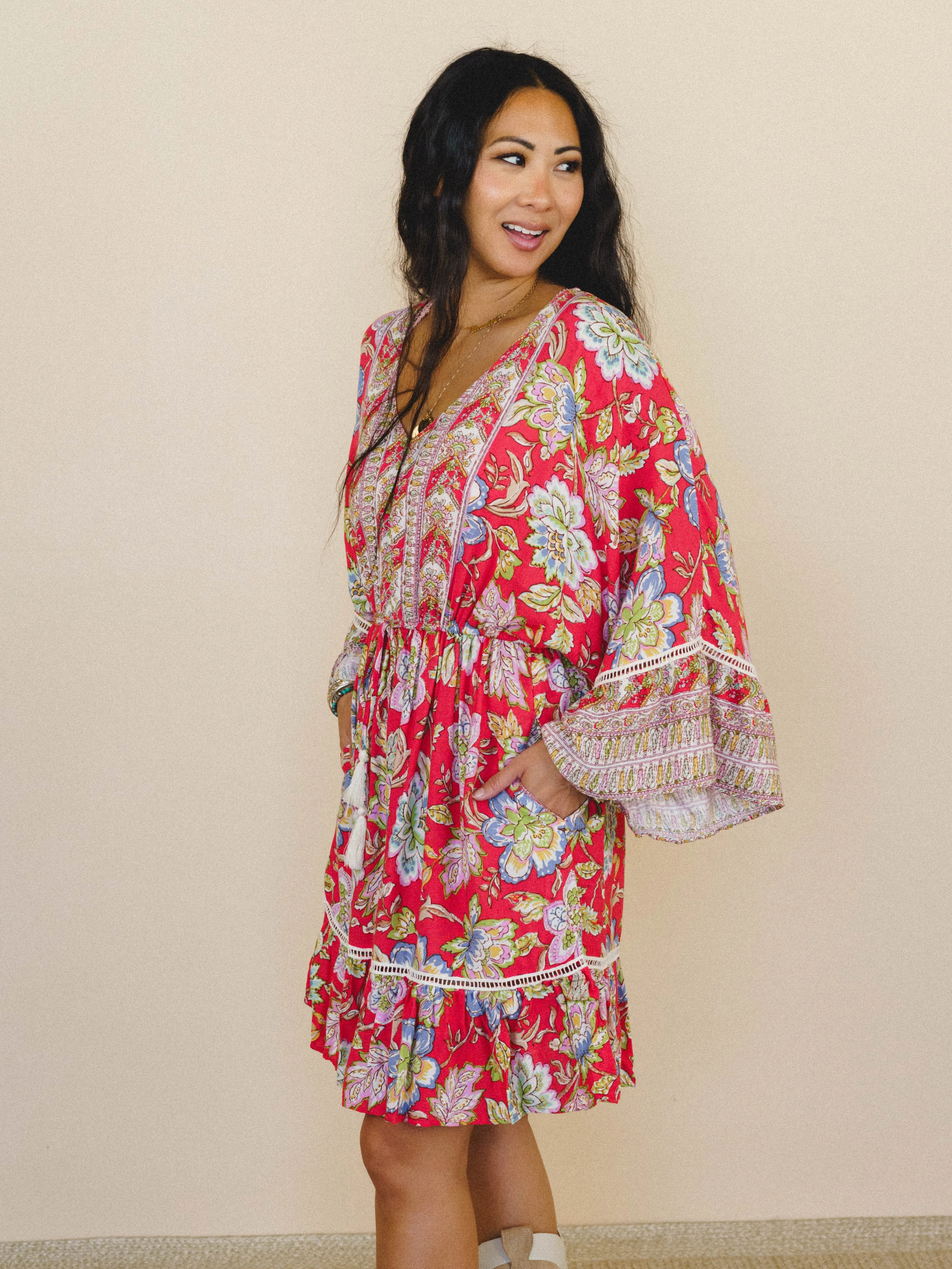 Dreamy Doll Printed Dress - Coral - Image 2