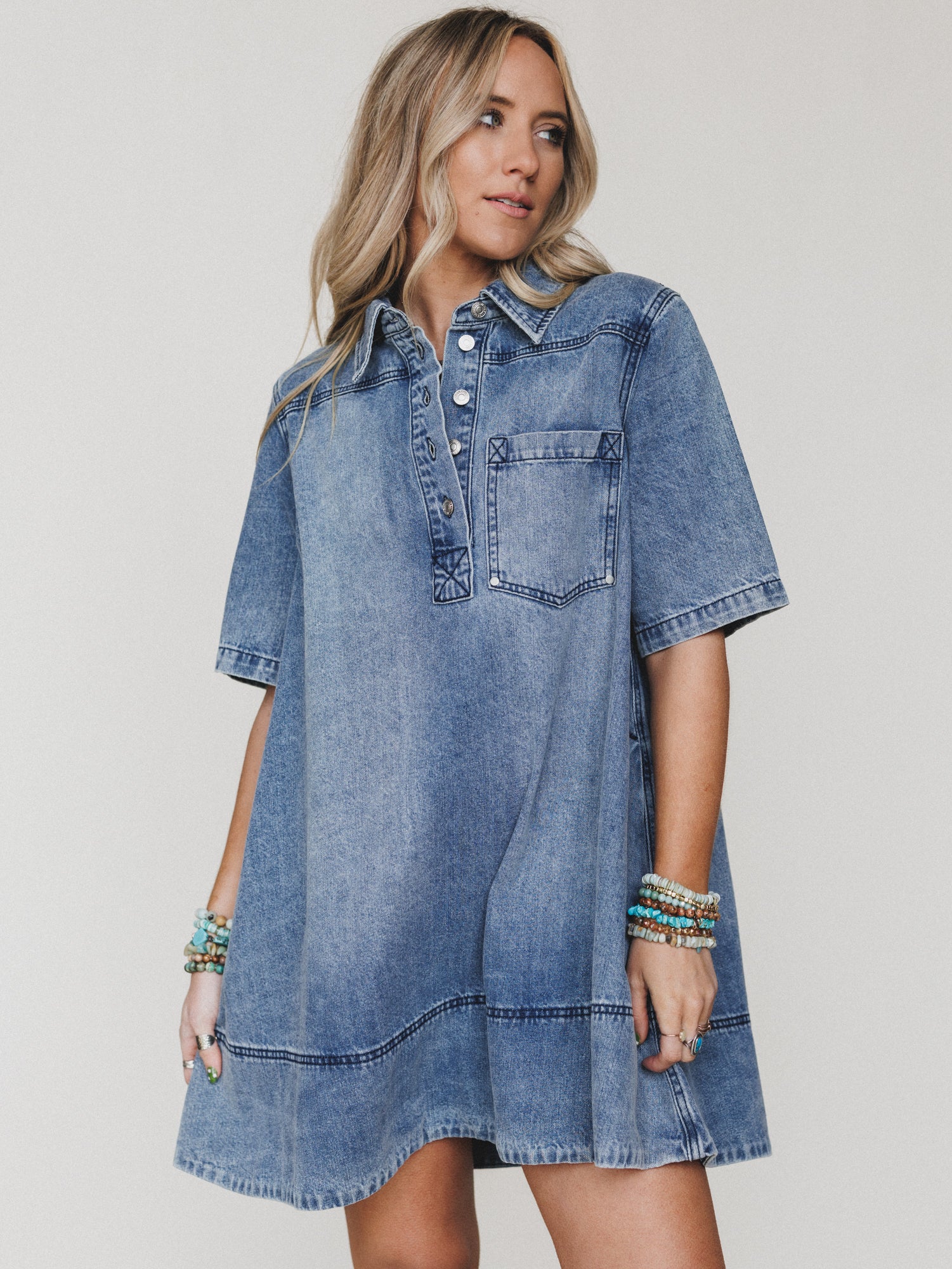 Dressed For the West Denim Dress - Denim - Image 3