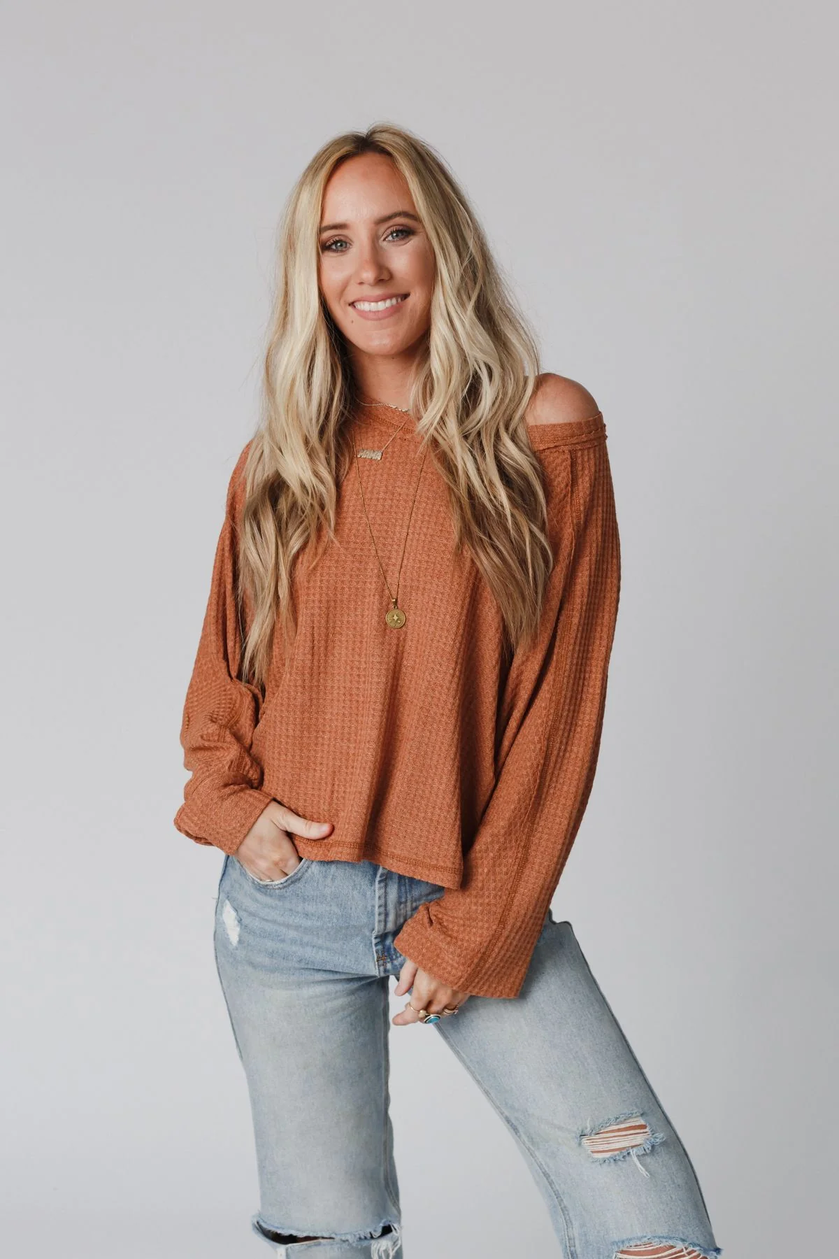 Drifter Waffle Knit Top - Ginger - Image 4