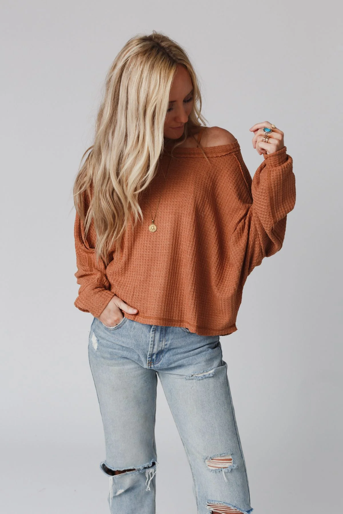 Drifter Waffle Knit Top - Ginger - Image 5