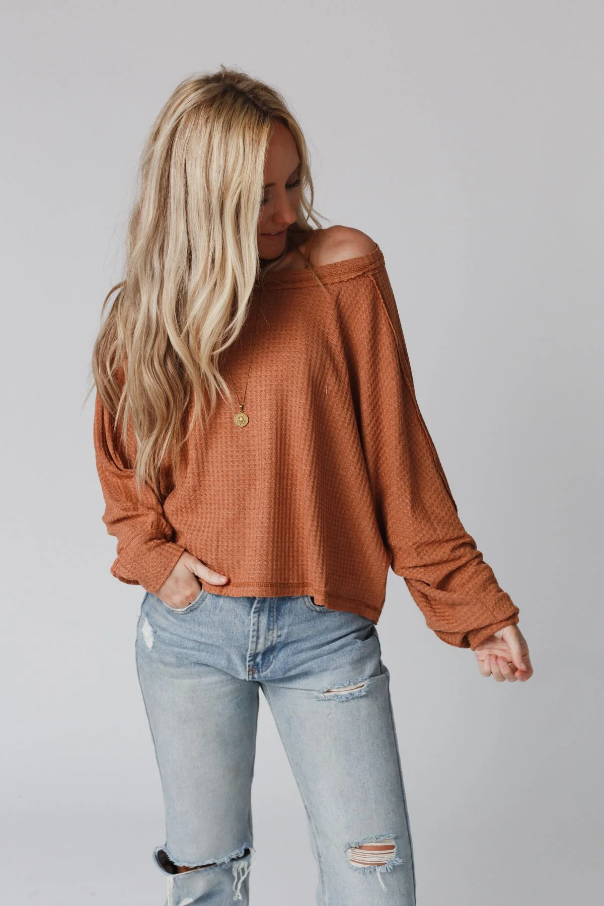 Drifter Waffle Knit Top - Ginger - Image 7