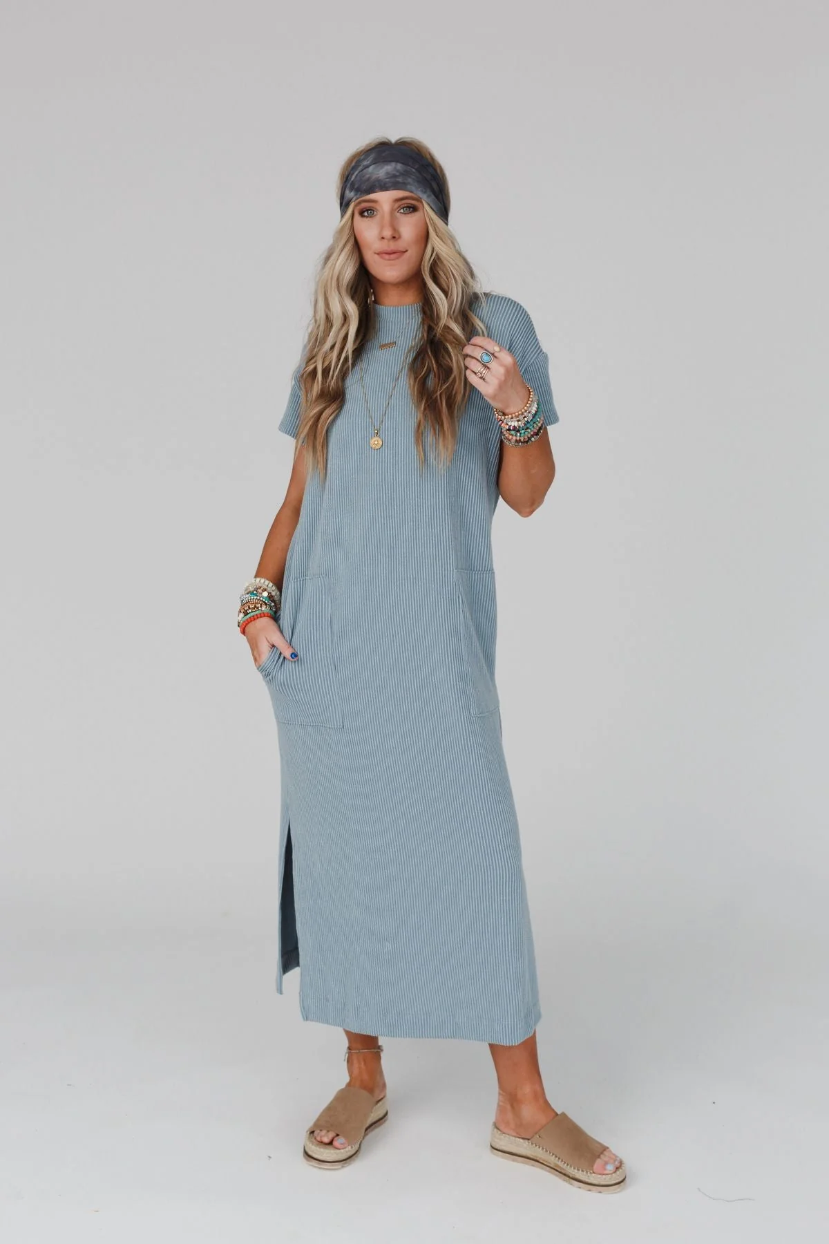 The Nest Easy Days Maxi Slit Tee Dress - Slate - Image 11