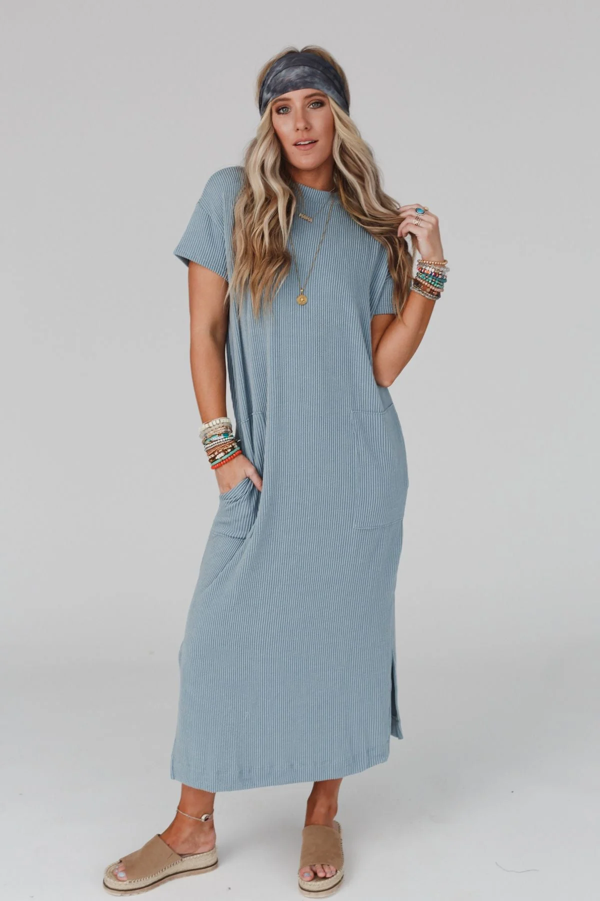 The Nest Easy Days Maxi Slit Tee Dress - Slate - Image 2