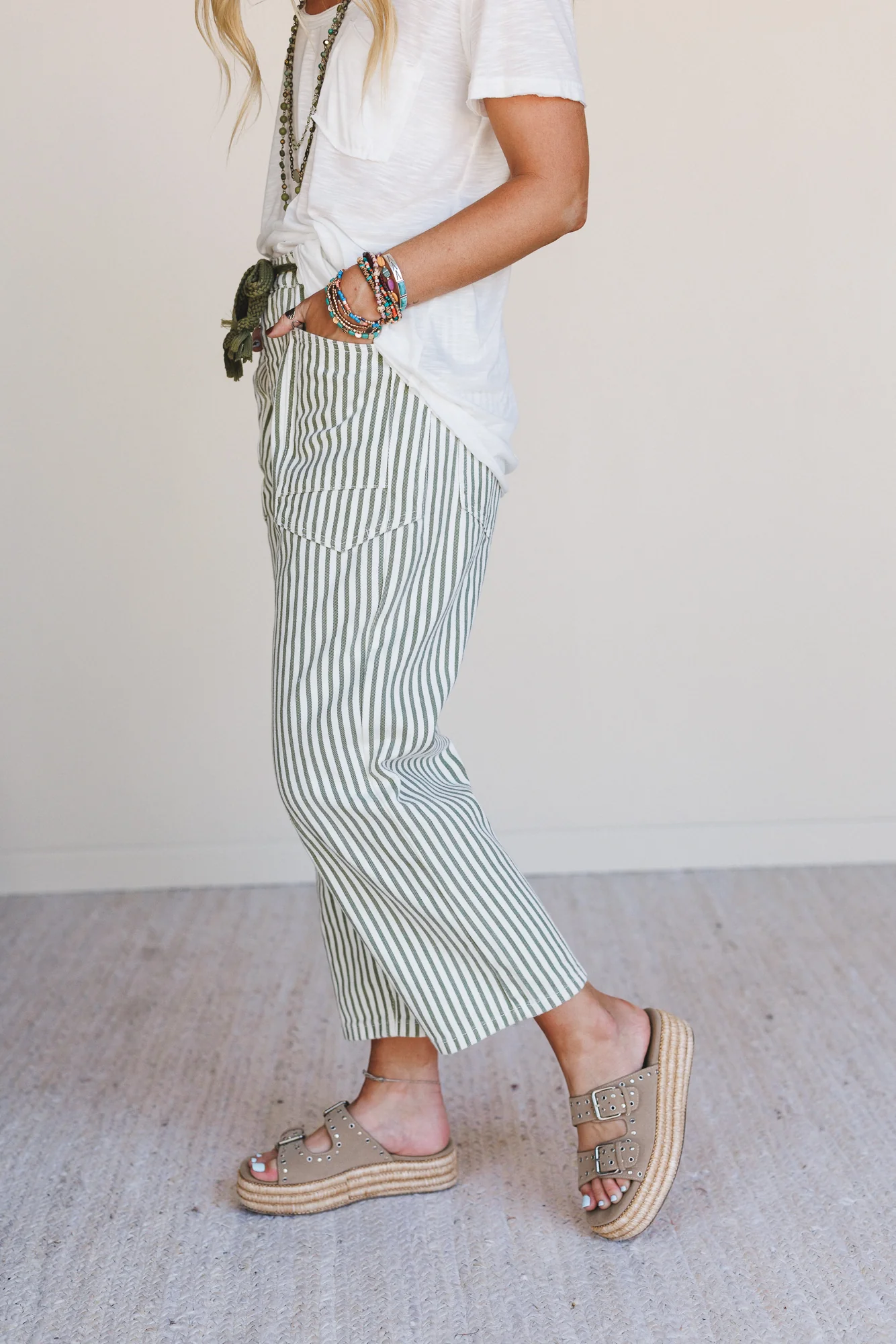 Elevated Eyelet Barrel Jeans - Olive Stripe - Image 4