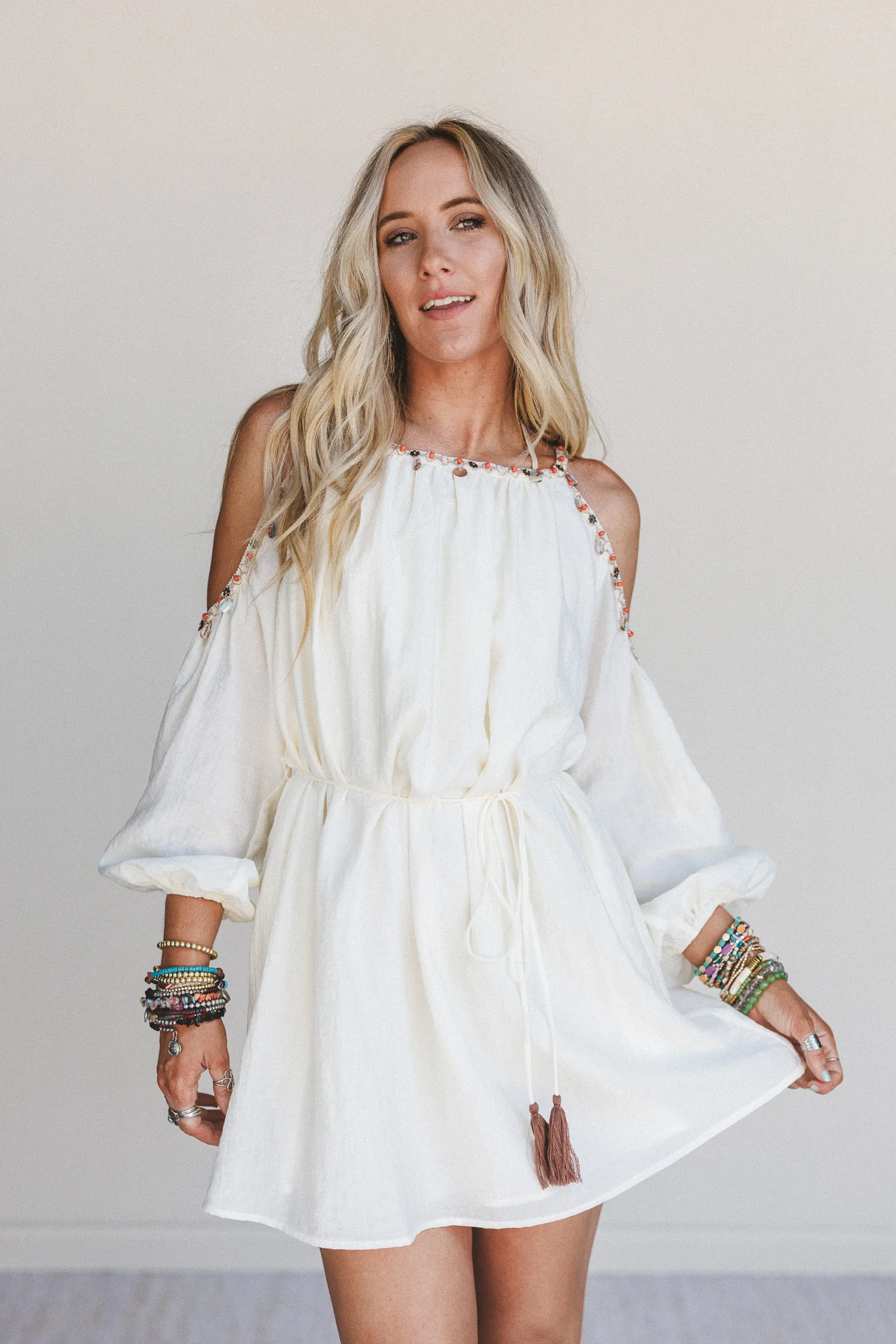 Elia Open Shoulder Dress - Cream - Image 2