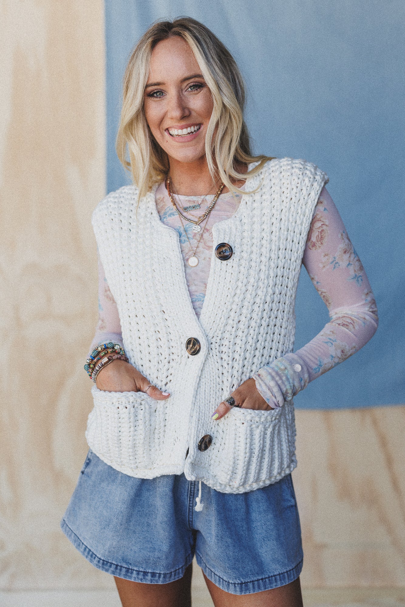 Eloria Knit Sweater Vest - Cream - Image 5