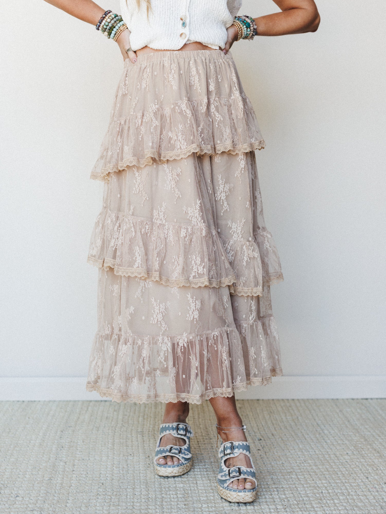 Elowen Ruffle Maxi Skirt - Latte - Image 4