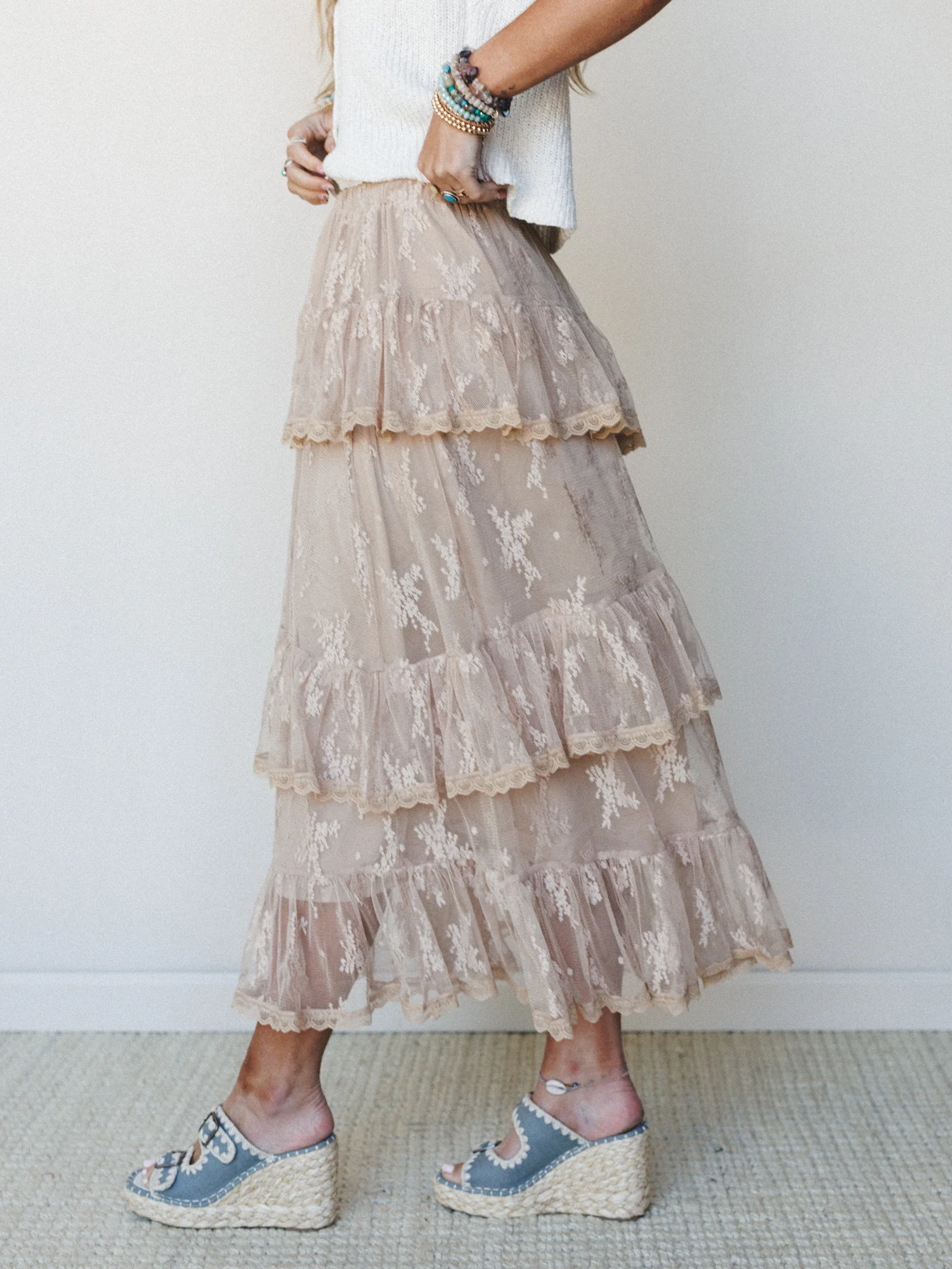 Elowen Ruffle Maxi Skirt - Latte - Image 5
