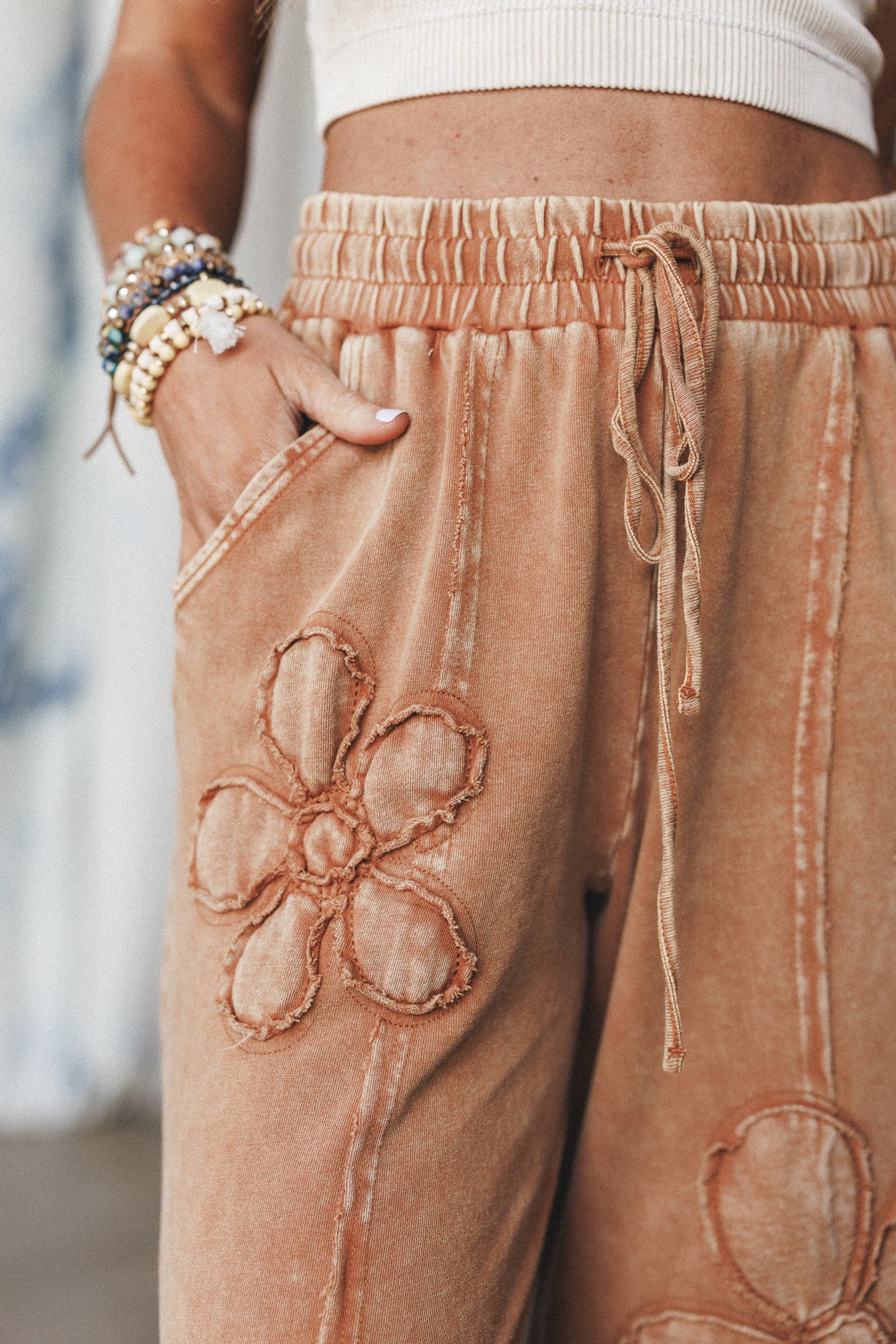 Ethereal Blooms Wide Leg Pants - Almond - Image 3
