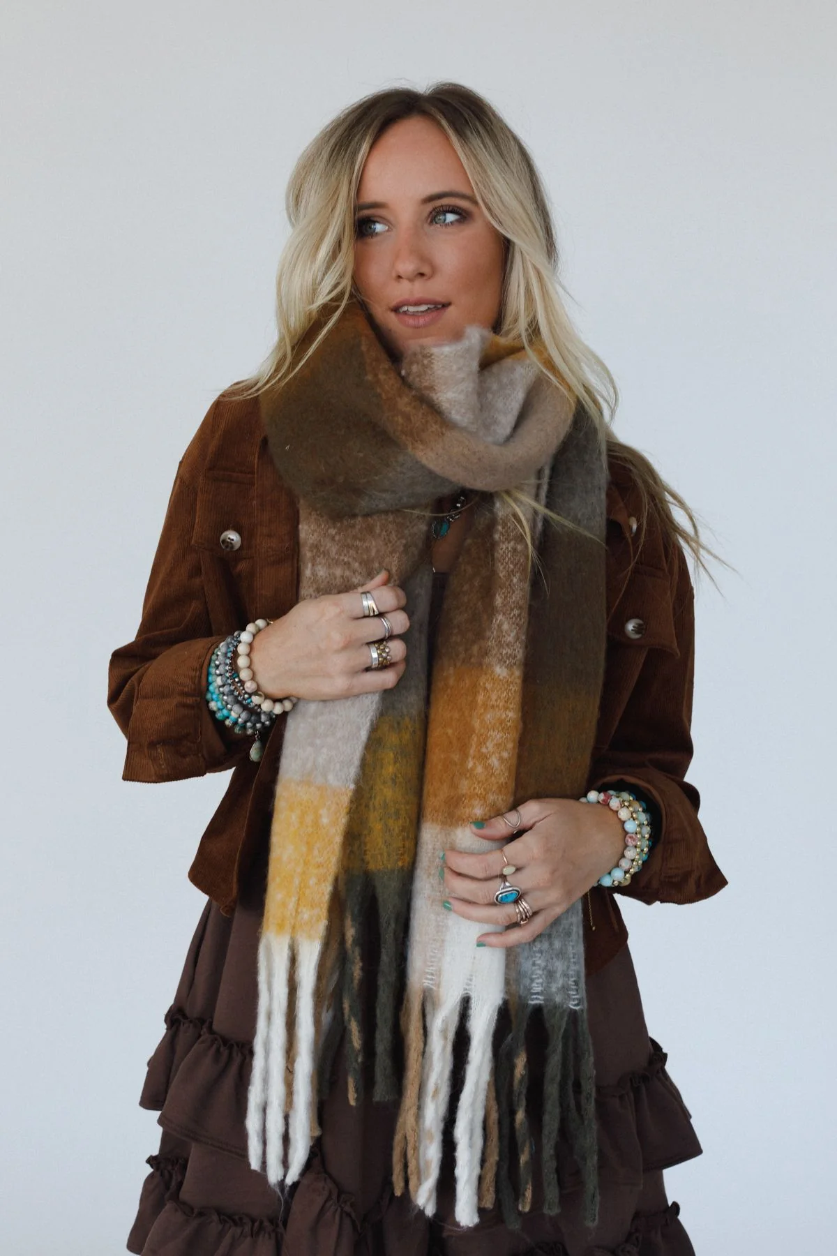 Everest Cozy Plaid Scarf - Mustard - Image 6
